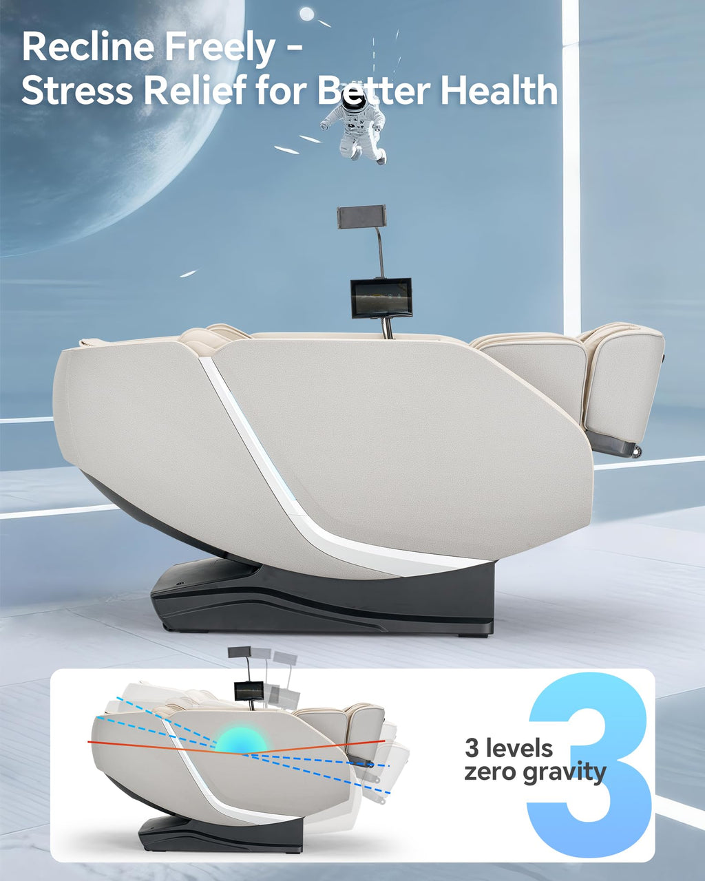 Massage Chair Full Body Zero Gravity, 3D ‌SL-Track Shiatsu Massage with Unique Rocking Sleep Mode, Upgraded Calf & Knee Massage (+11cm) for Tall People, Wireless Charging &Touch Screen,Black