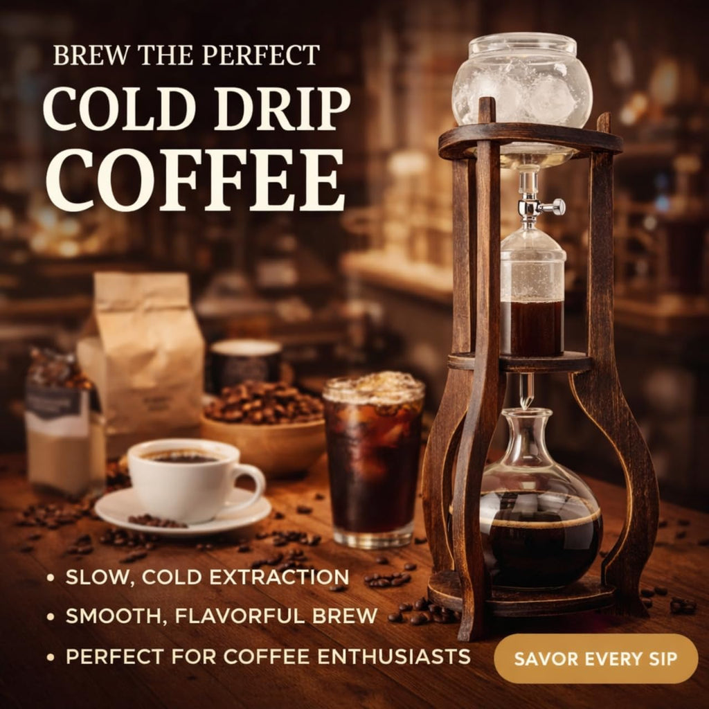 Nispira Cold Brew Drip Tower Iced Coffee Maker Glass Wooden Stand 25 Cups