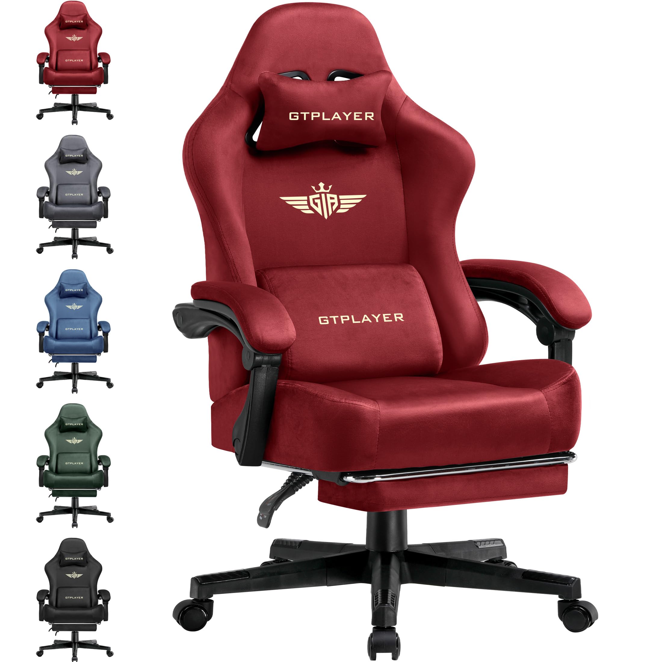 GTPLAYER Gaming Chair with Pocket Spring Cushion, Big and Tall Gamings Chairs 350LBS High Back Computer Chair with Footrest for Adults Lumbar Support Swivel Game Chair for Office,Leather Black-Massage