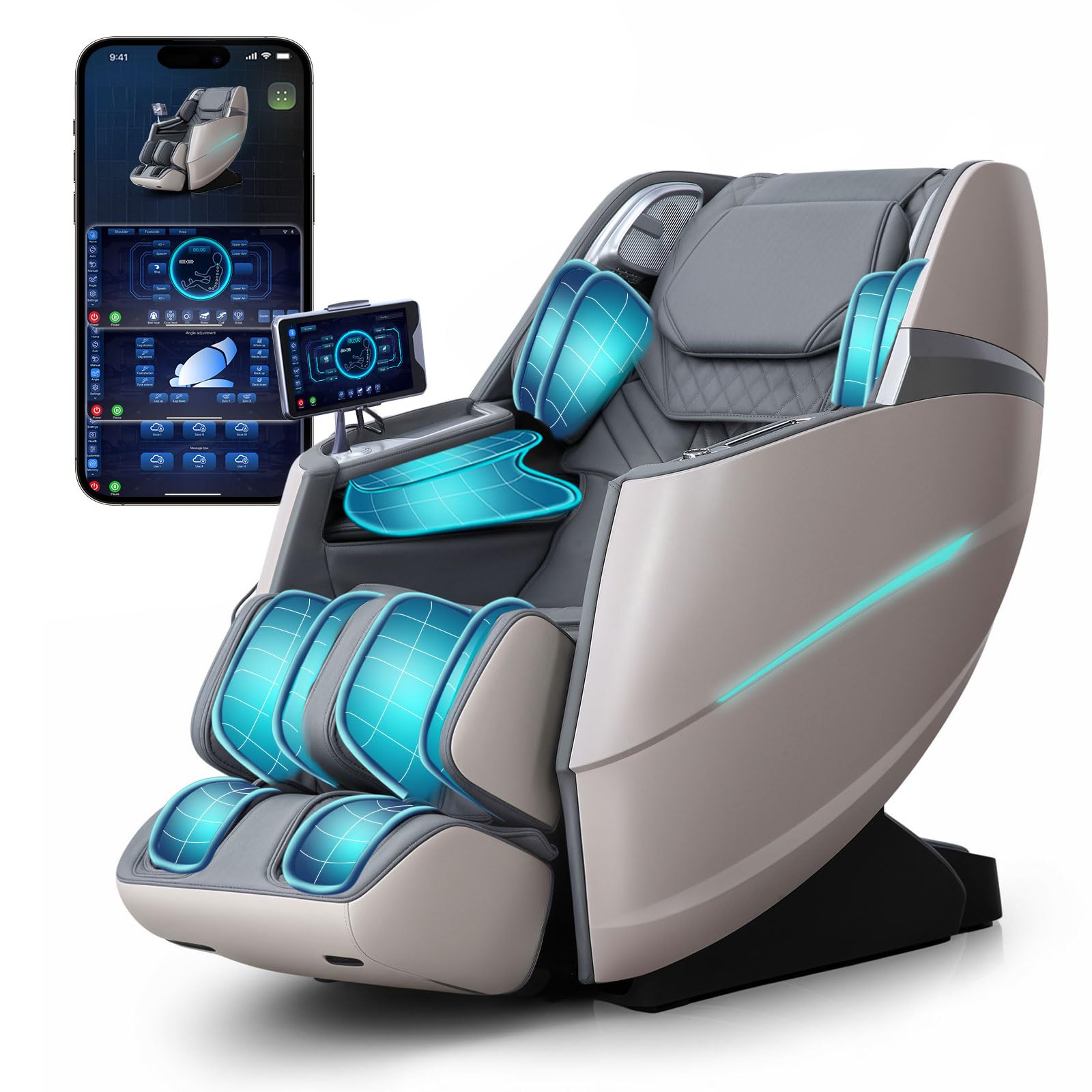 4D Full Body Massage Chair with Flexible 166° Track, Reading Light, 18 Massage Modes, 11 Techniques, 36 Airbags, Zero Gravity Recliner with Yoga Stretch and Foot Massage Beige