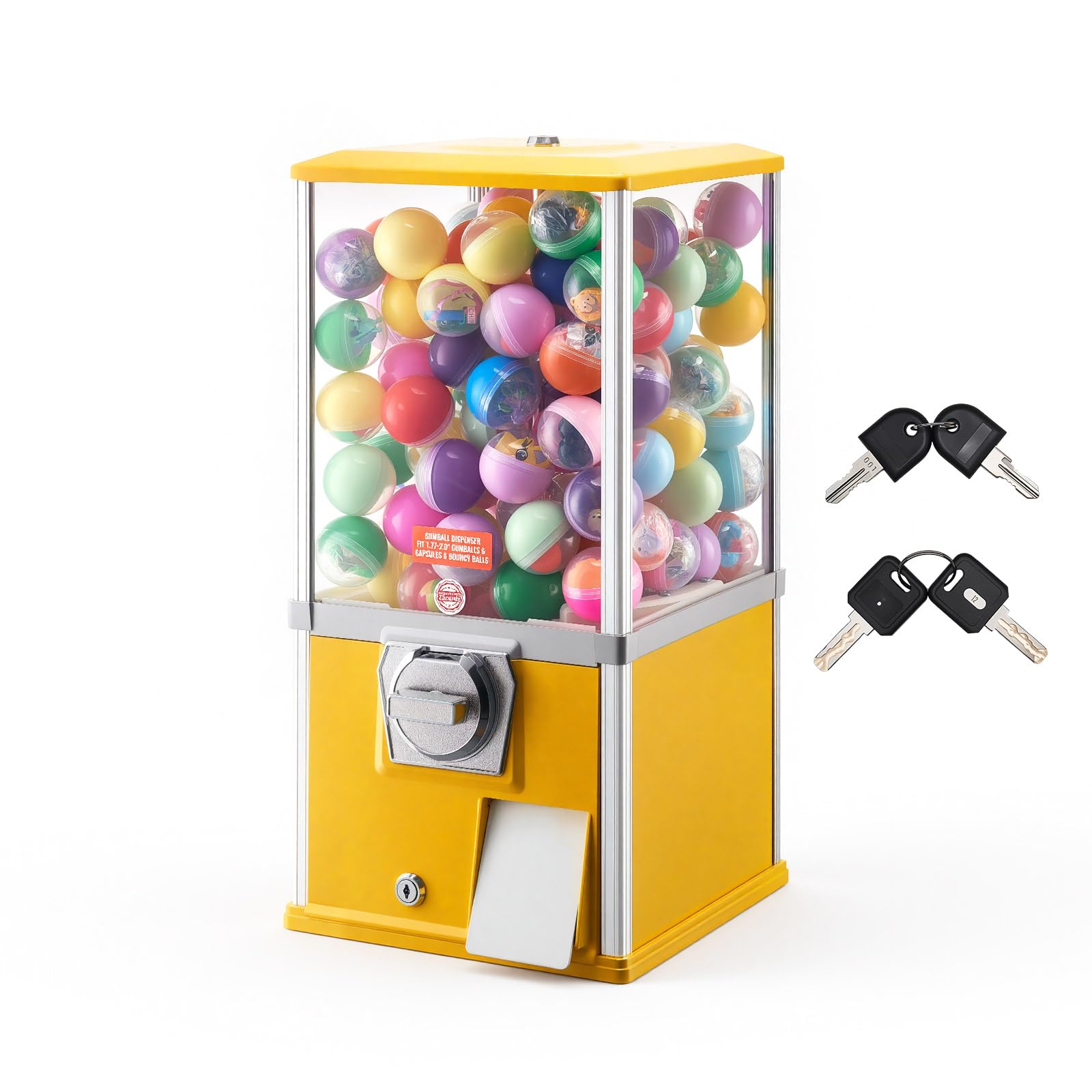 VEVOR Gumball Machine for Kids, 25" Height Home Vending Machine, PS Bouncy Balls Dispenser, Hold 230 Capsule Toys, Rectangle Bubble Gum Machine for Game Stores, Coin Operated Gumball Bank, Red