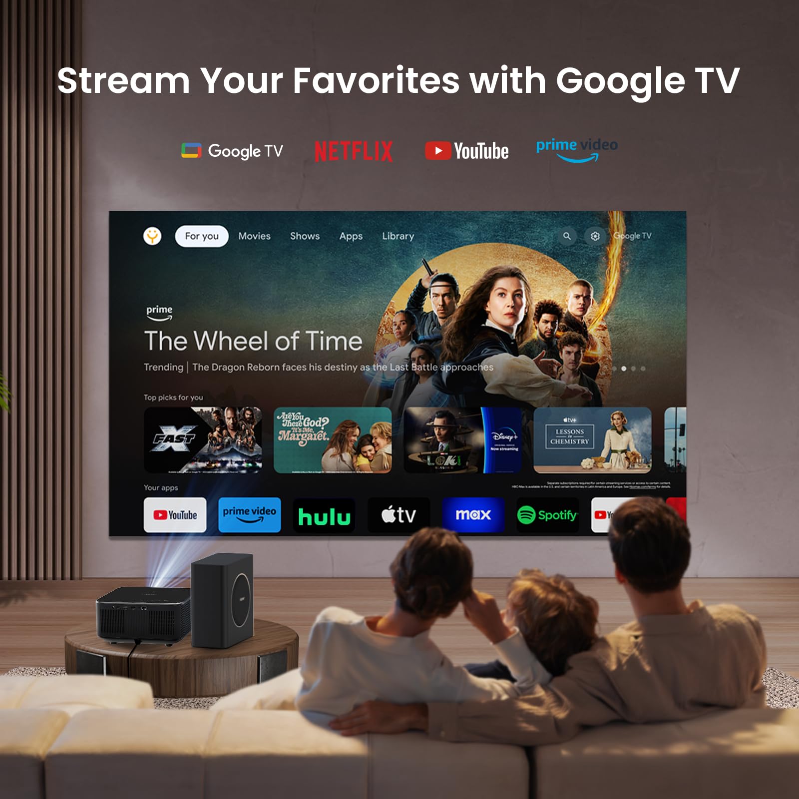 Yaber PROJECTOR K3 Smart Projector with GTV, 30W Speaker Sound by JBL, Dolby Audio, Home/Outdoor Movie Projector with WiFi6 and Bluetooth, Auto Screen Adaptation,Netflix 7000+app