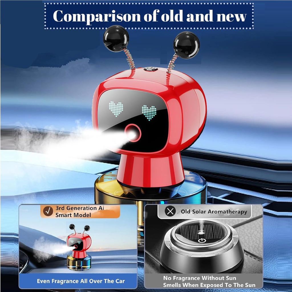 Robot Intelligent Aromatherapy Machine, Smart Cute Robot Car Air Freshener - Fine Spray/Fillable/Four-Gear Adjustment/Vibration Sensing/On-Off/Large Capacity Long-Lasting Fragrance/Black-V2(Cologne)