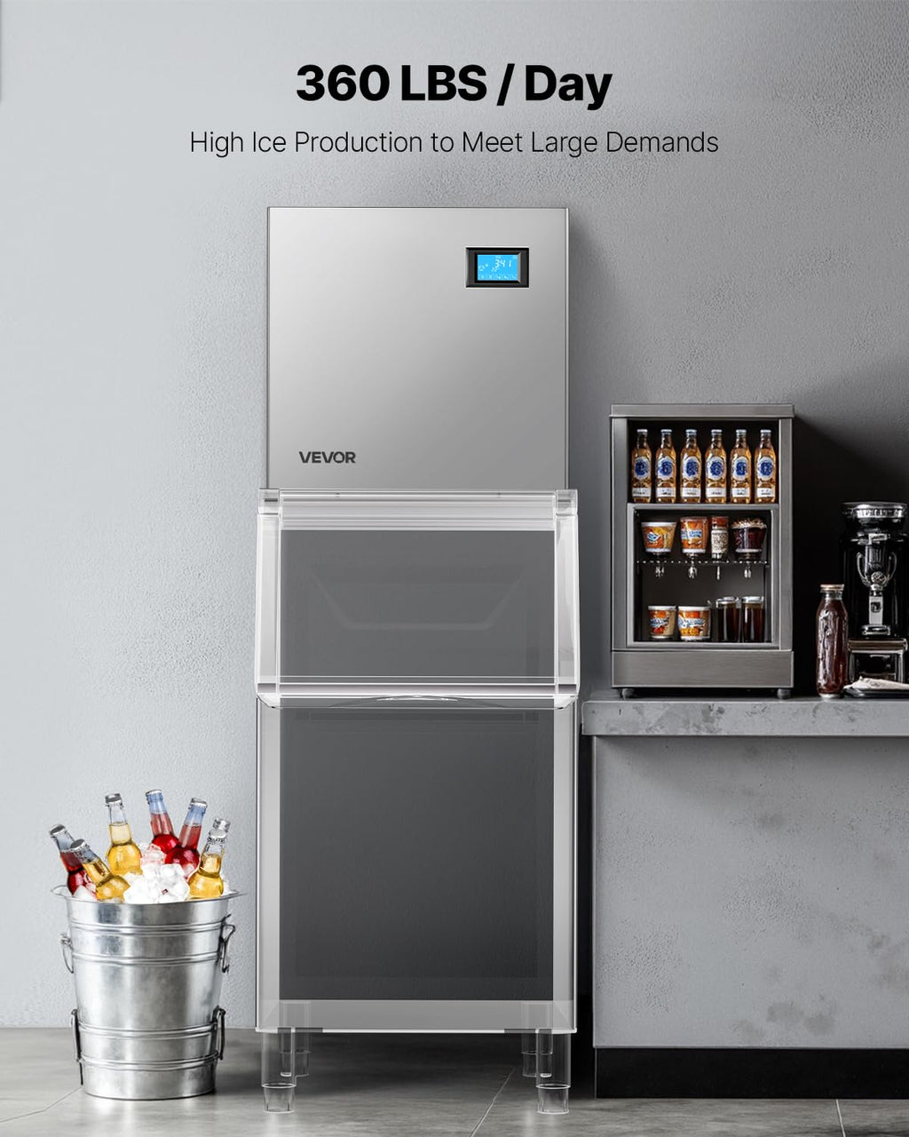 VEVOR Commercial Ice Maker Machine - Head, 300 Lbs/Day Stainless Steel Ice Machine with Scheduled Ice-Making, Self-Cleaning, Adjustable Thickness, Ideal for Restaurant Bar Cafe Hotel - Head Only