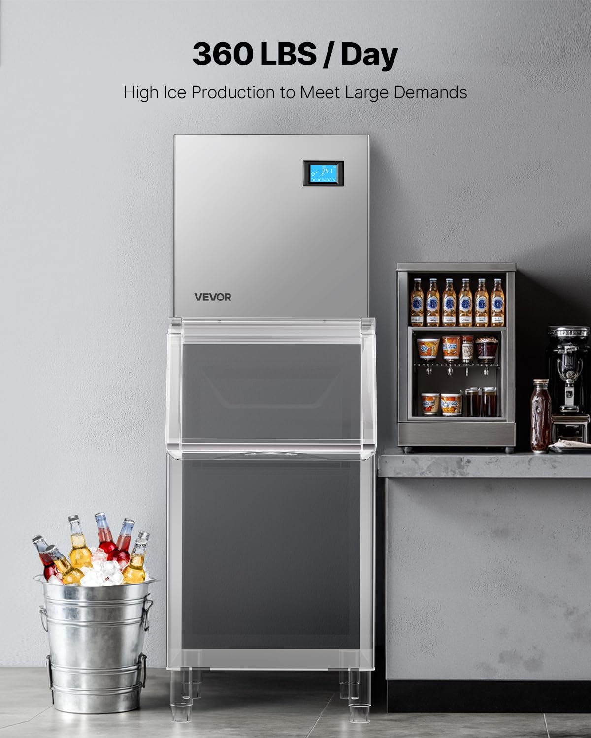 VEVOR Commercial Ice Maker Machine - Head, 300 Lbs/Day Stainless Steel Ice Machine with Scheduled Ice-Making, Self-Cleaning, Adjustable Thickness, Ideal for Restaurant Bar Cafe Hotel - Head Only