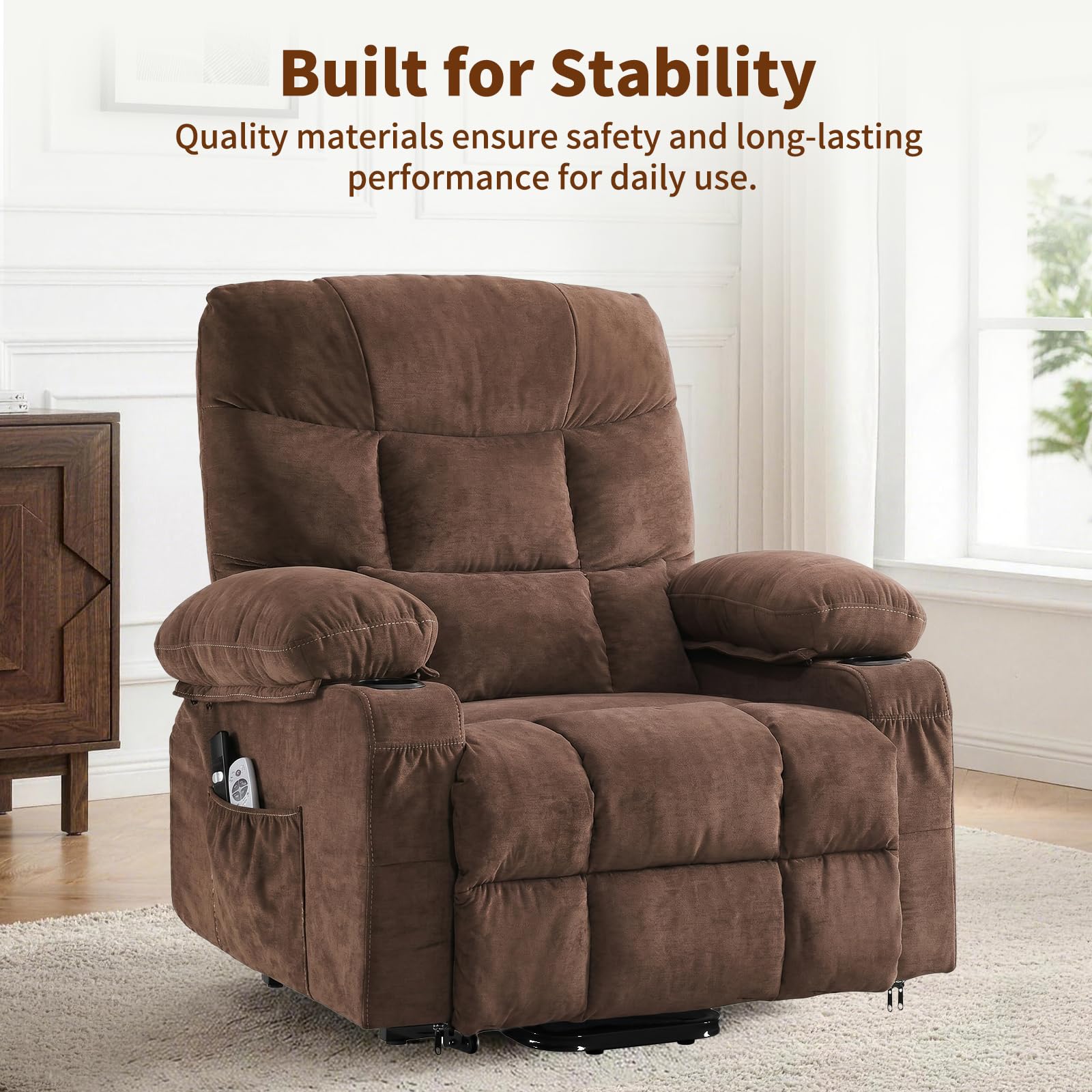 Power Lift Recliner Chair for Elderly with Massage and Heat, Comfortable Electric Power Reclining Chair with Side Pockets,2 Cup Holders and USB Charging Port for Living Room (Grey)