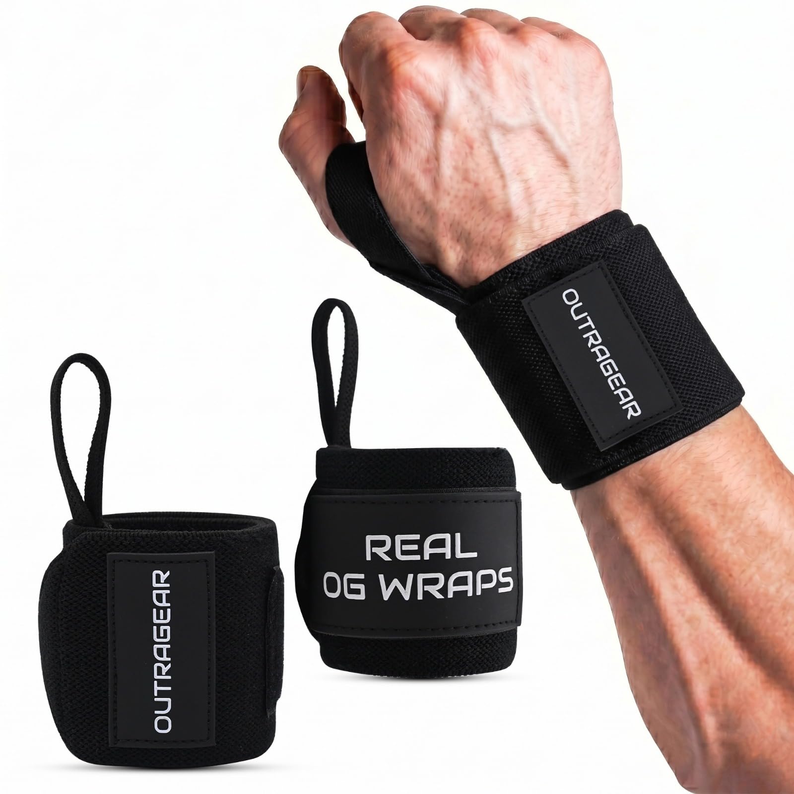 18" OG-Grade Wrist Wraps for Weightlifting – Heavy Duty Wrist Support with Thumb Loop & Lockdown Strap – Wrist Straps for Powerlifting, Bench Press & Gym Training
