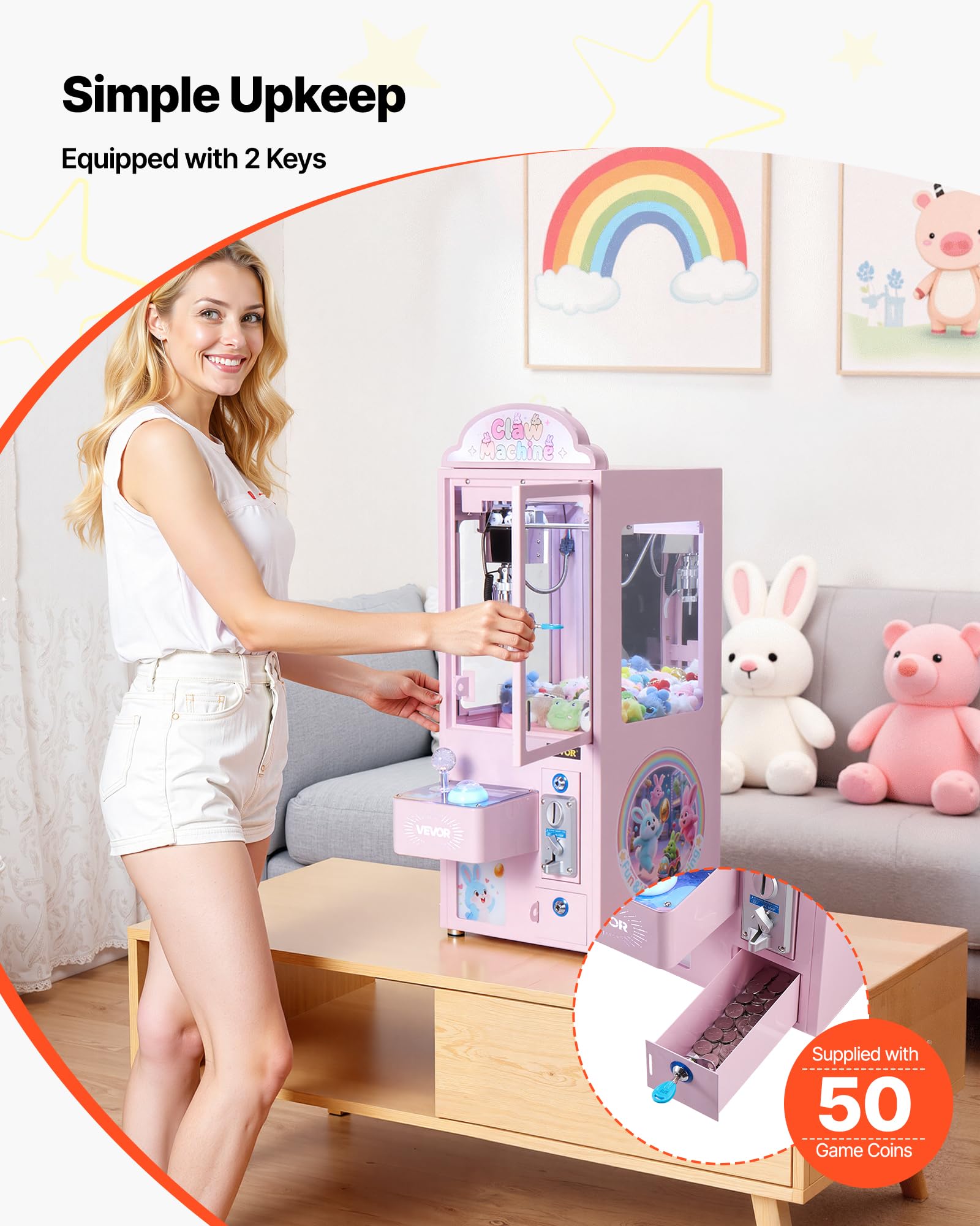 VEVOR Claw Crane Machine, Medium-Sized Arcade Game Machine with Claw + Grabber Double-Layer, Light & Sound, Toy Candy Grabber Prize Dispenser Vending Toy, for Commercial Home Cinema, Black Purple