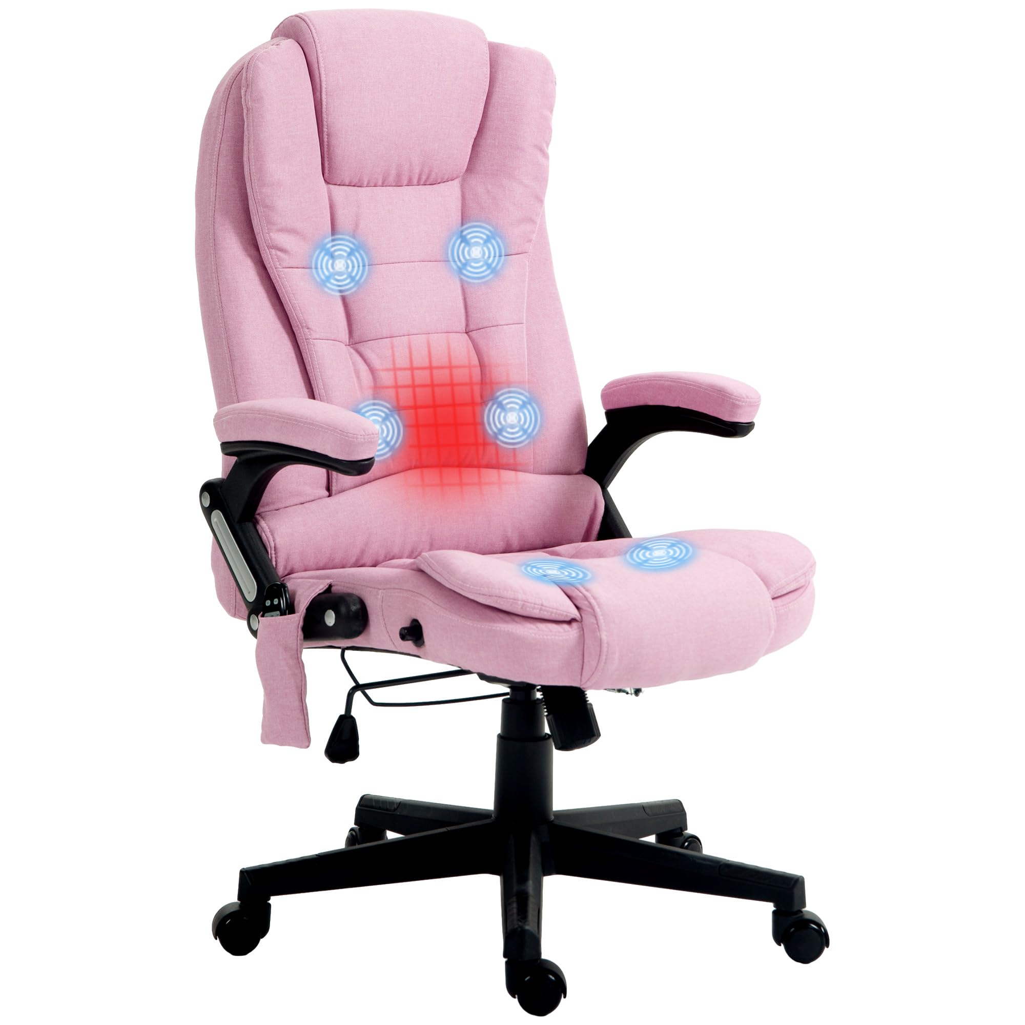 Vinsetto 6 Point Vibrating Massage Office Chair with Heat, Linen High Back Executive Office Chair with Reclining Backrest, Padded Armrests and Remote, Black