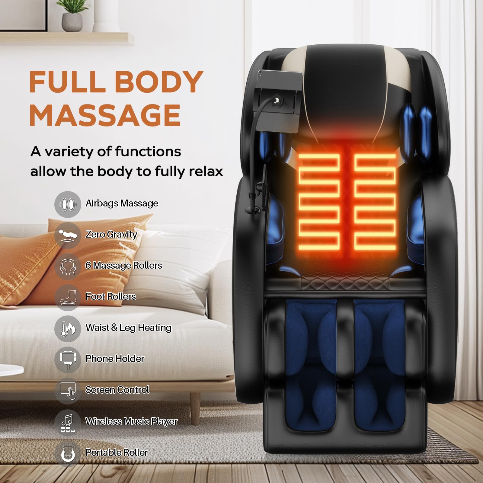 2026 Massage Chair Full Body, Zero Gravity Massage Chair with Auto Modes, Airbag Massage, 6 Fix Point Rollers, Foot Massage, Heating, Touch Screen Controller, Home Massage Chairs