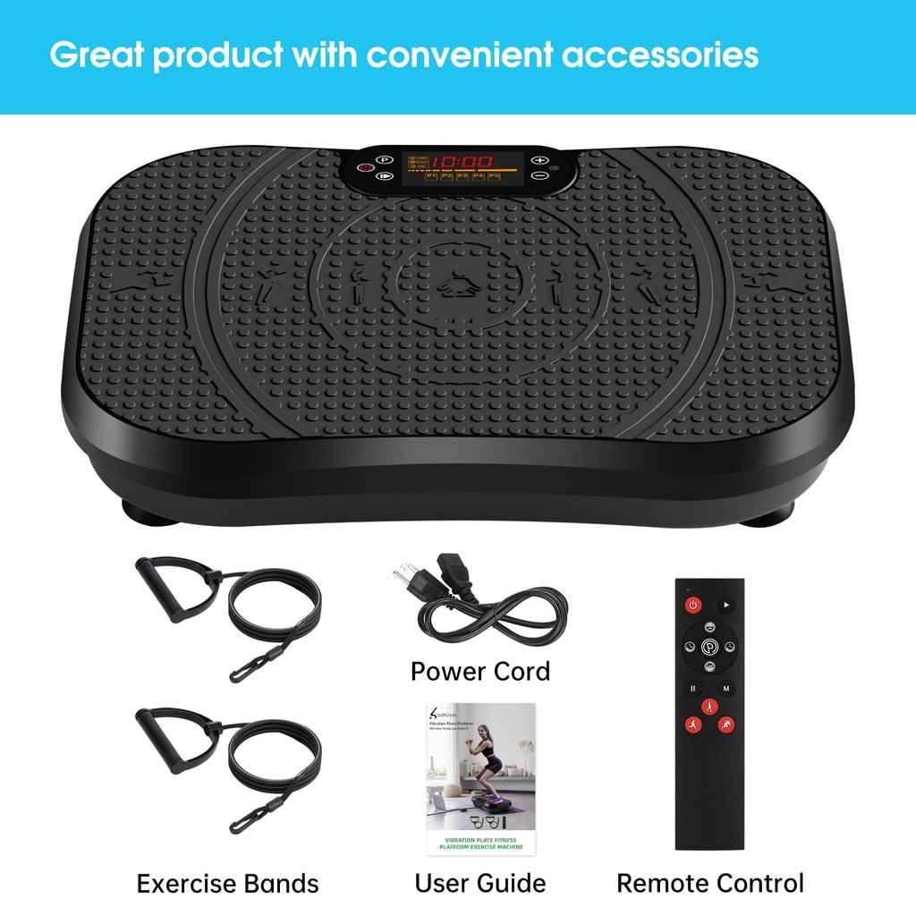 SoftGym Waver Vibration Plate Exercise Machine for Lymphatic Drainage Weight Loss,120 Speed Levels Vibrating Platform with Resistance Bands,Full-Body Workout Equipment for Muscle Toning