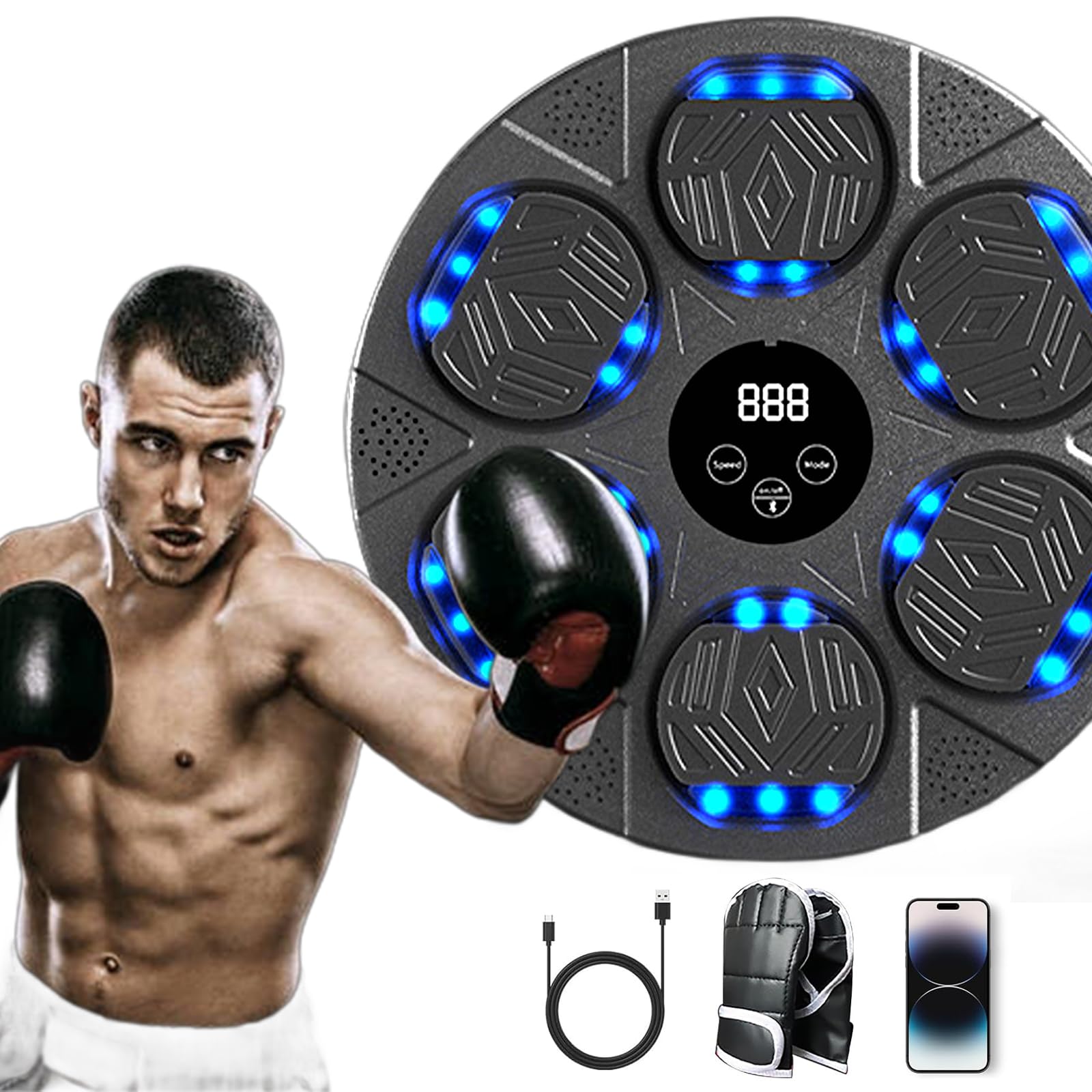 HOTSEVEN 2025 Music Boxing Machine with Boxing Gloves, Smart Bluetooth Boxing Machine with LED Electronic Wall Mounted, Music Boxing Target Workout Punching Equipment for Home(Upgrade)