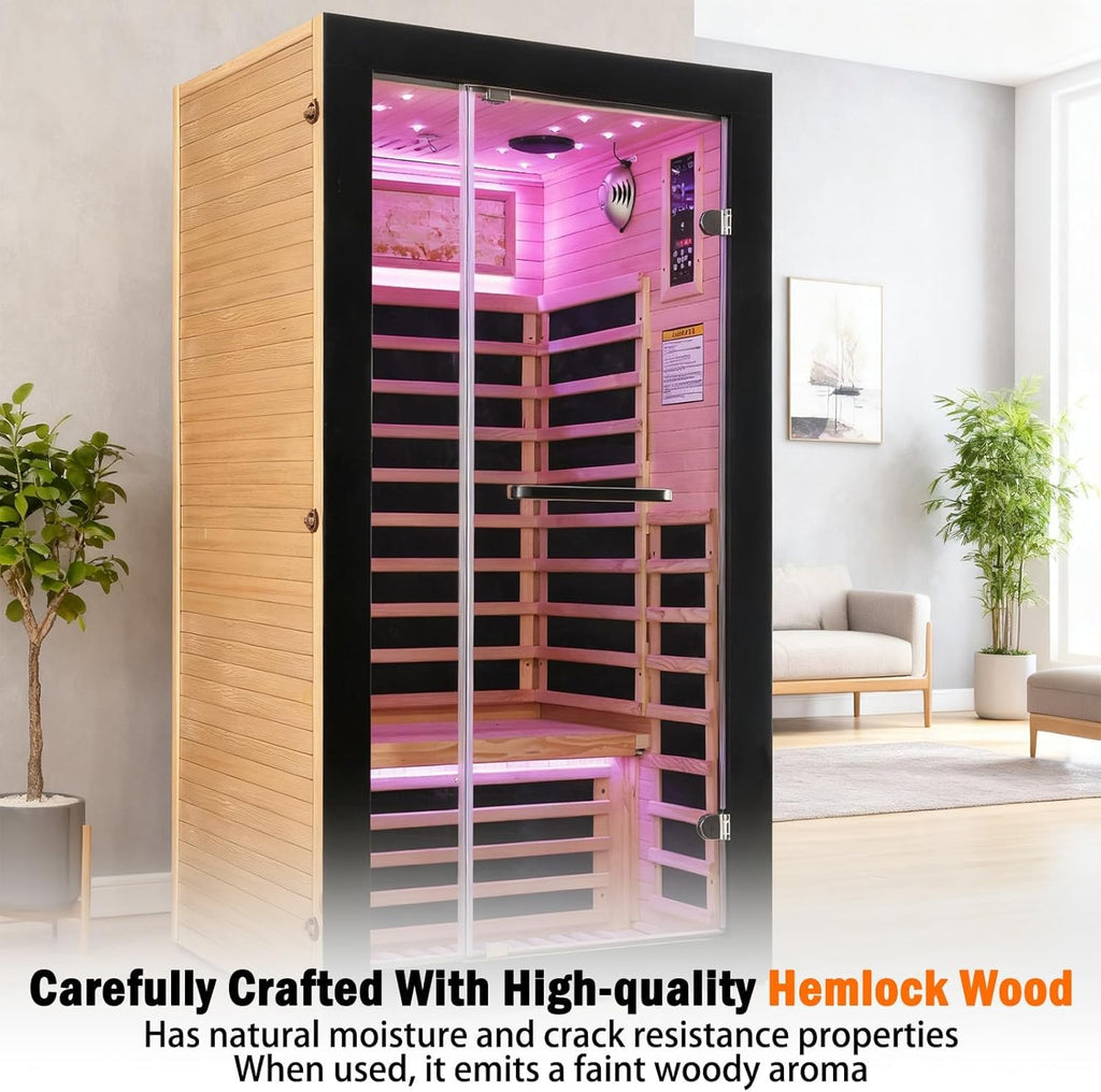 2 Person Infrared Sauna Far Infrared Sauna Room for Home Indoor 2000W Low-EMF Wood Dry Sauna with Full Starry Sky Lights Ceiling in 7 Color Speaker Fast Heating Easy Assembly- 47.3*41.3*74.8 IN