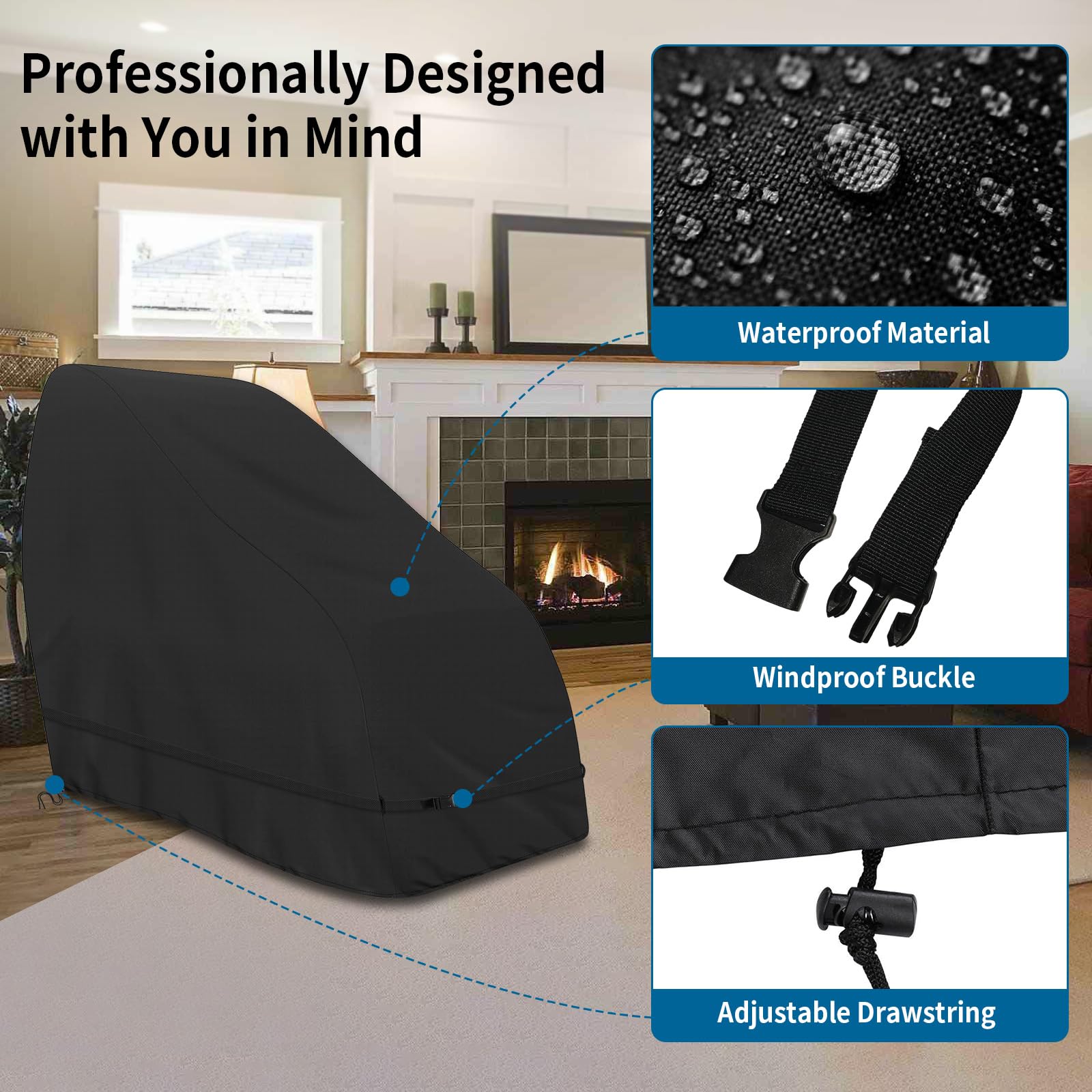 Roasivi Massage Chair Cover Waterproof Massage Chair Full Body Protector Zero Gravity Armchair Cover 420D Oxford Fabric with Drawstring and Buckle 59 "L x 36"W x 47.5"H Black
