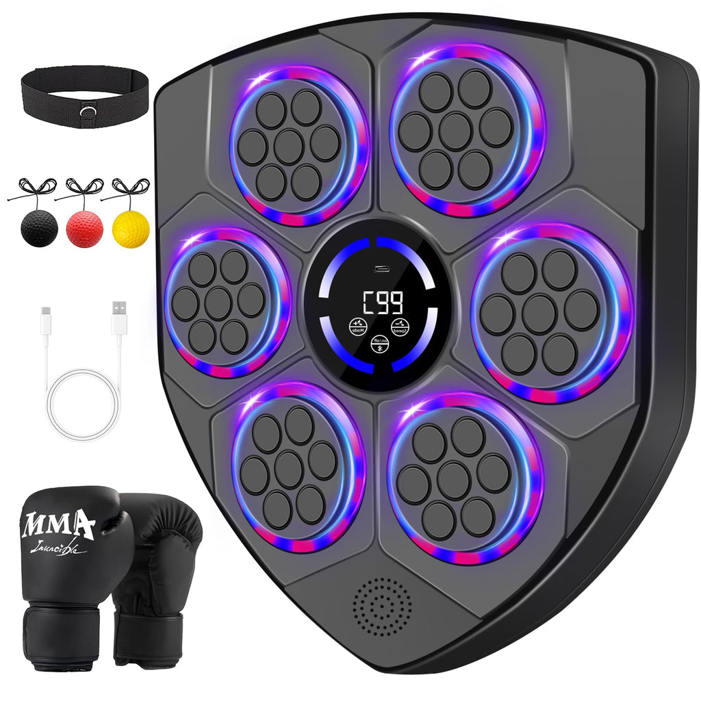 Music Boxing Machine for Adults with Boxing Gloves, 9 Modes & 9 Speeds, Wall Mounted Music Punching Machine for Home Gym, Office & Fitness Training