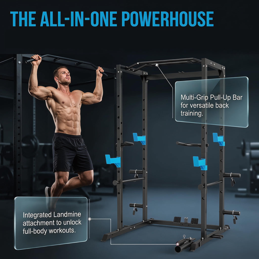 KOPUS Power Rack with Pulley System – Multi-Functional Power Cage Squat Rack, LAT Pull Down, J Hooks & Safety Bars – 1200 lbs Home Gym Equipment – 5 Configurations