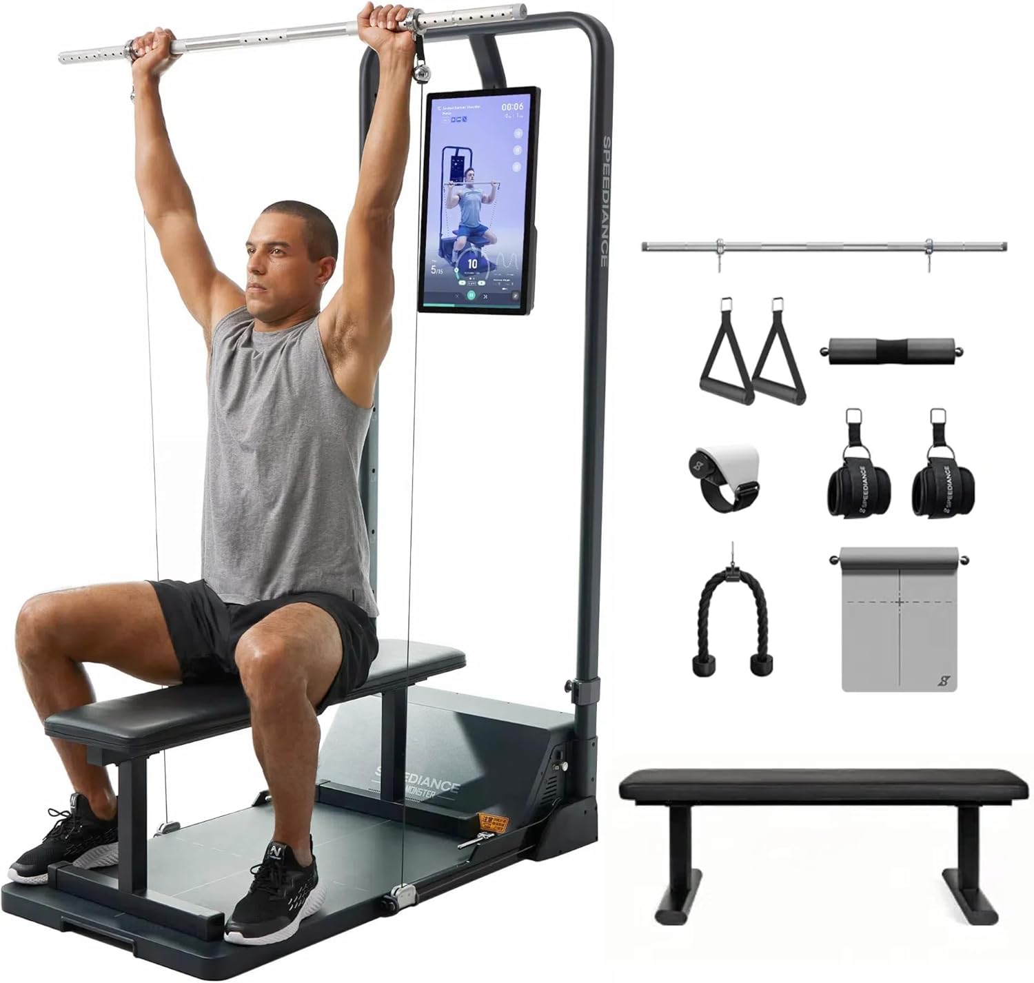 Speediance Gym Monster, Works & Adjustable Barbell Hooks & Skiing Handles 2 & Weight Lifting Belt & Extender Belt Attachment Bundle