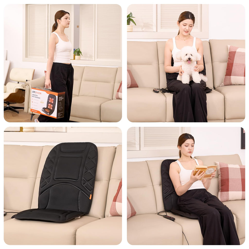 CARSHION Back Massager with Heat,Heated Seat Cover Cushion with 5 Vibrating Massage Nodes Chair Pad for Pain Relief Home Office Use