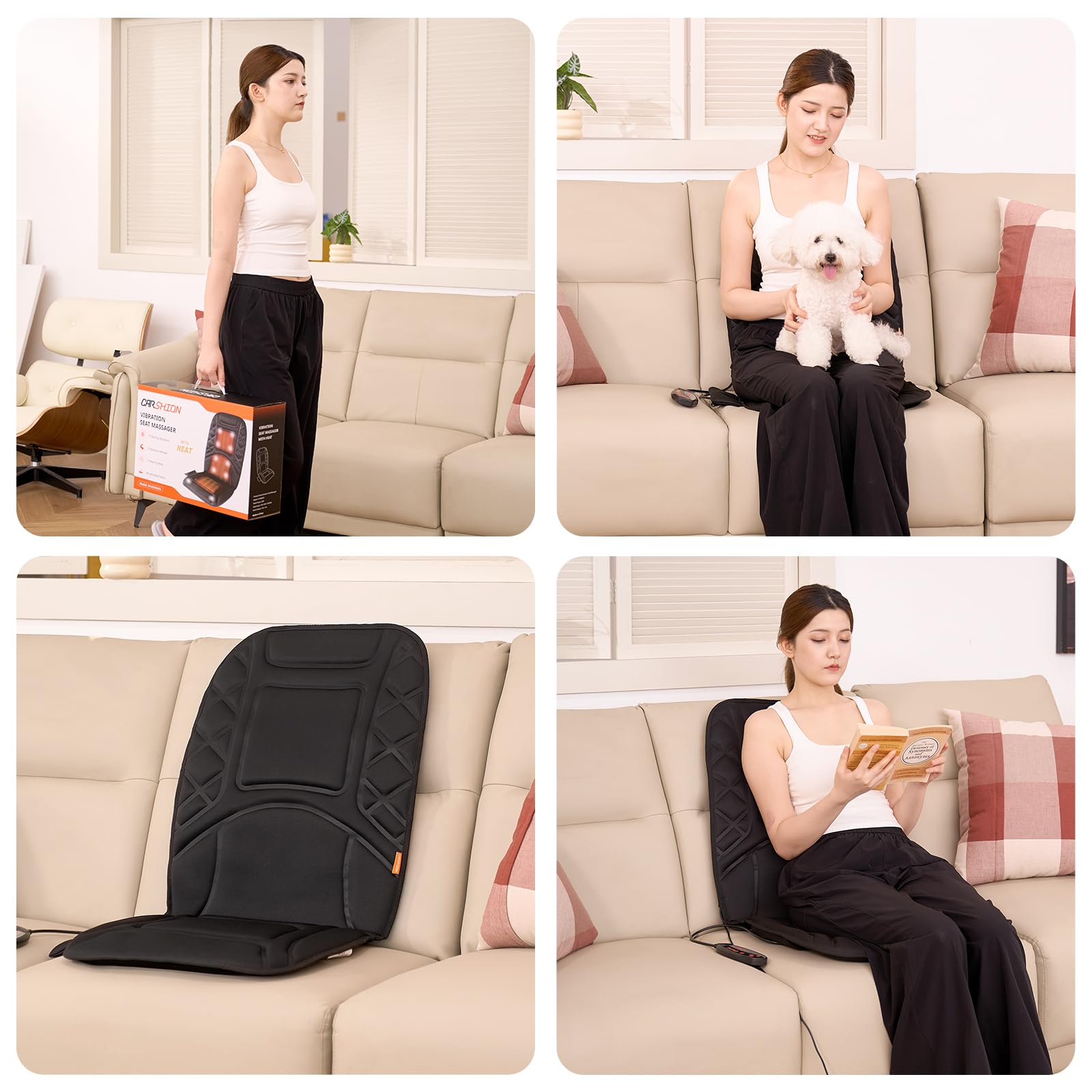 CARSHION Back Massager with Heat,Heated Seat Cover Cushion with 5 Vibrating Massage Nodes Chair Pad for Pain Relief Home Office Use