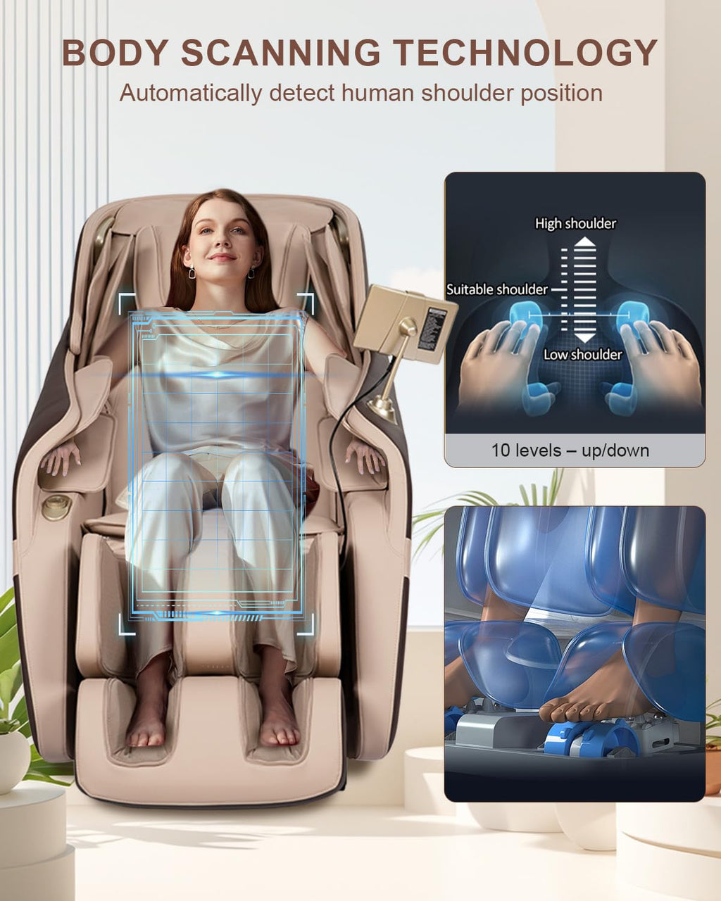 RELX 2026 Massage Chair Full Body, Zero Gravity Airbag Shiatsu Massage Chair with SL-Track, Heating, AI Control, Body Scan, 13 Modes, Foot Rollers, and Deep Yoga Stretch (Beige)