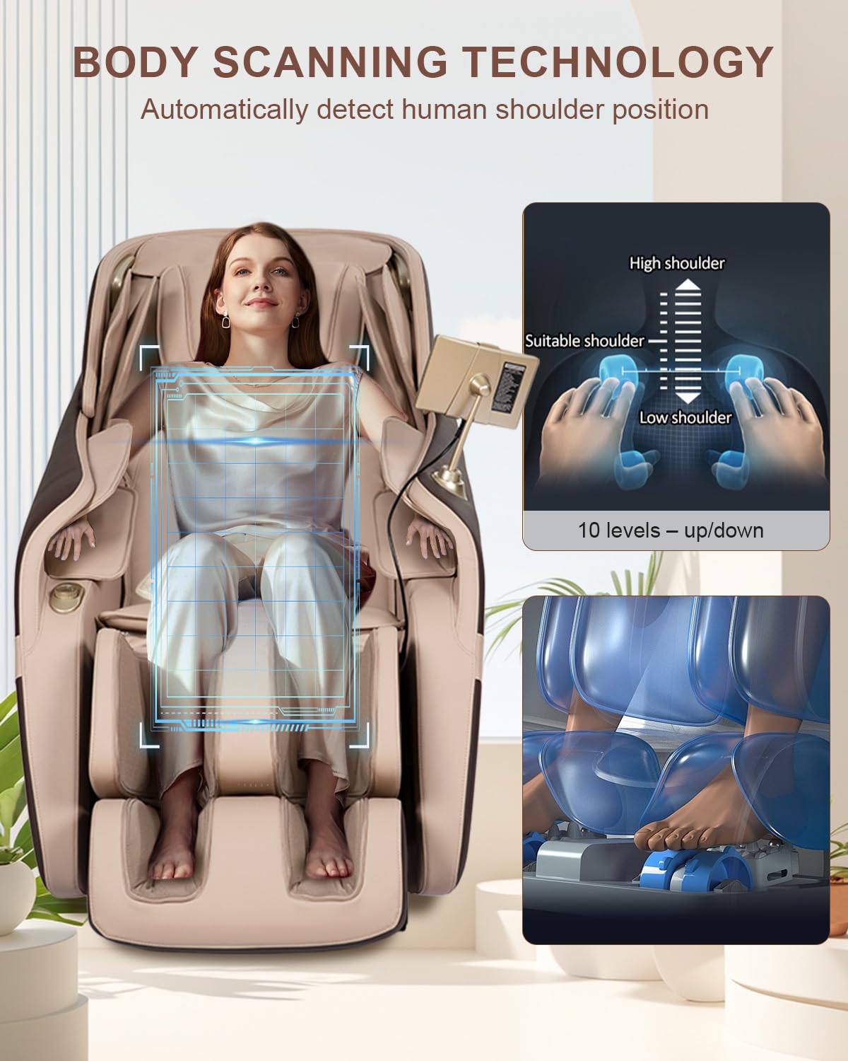 RELX 2026 Massage Chair Full Body, Zero Gravity Airbag Shiatsu Massage Chair with SL-Track, Heating, AI Control, Body Scan, 13 Modes, Foot Rollers, and Deep Yoga Stretch (Beige)