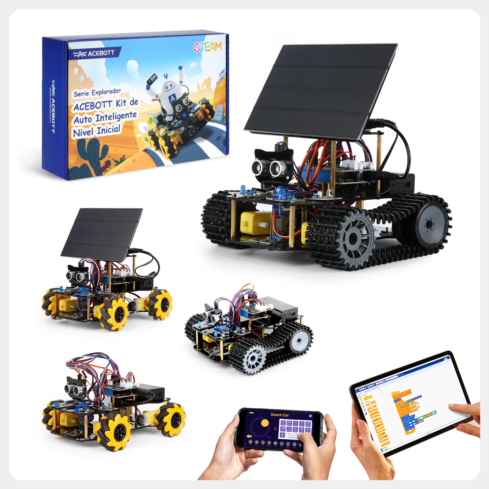 4-in-1 ESP32 Smart Camera Solar Robot Car, 4WD Remote Control Car Robotics Kit for 8-12 12-16+ Kids Teens, Electronics Programming STEM Toy Science Coding Kit Compatible with Arduino/Scratch/Phython