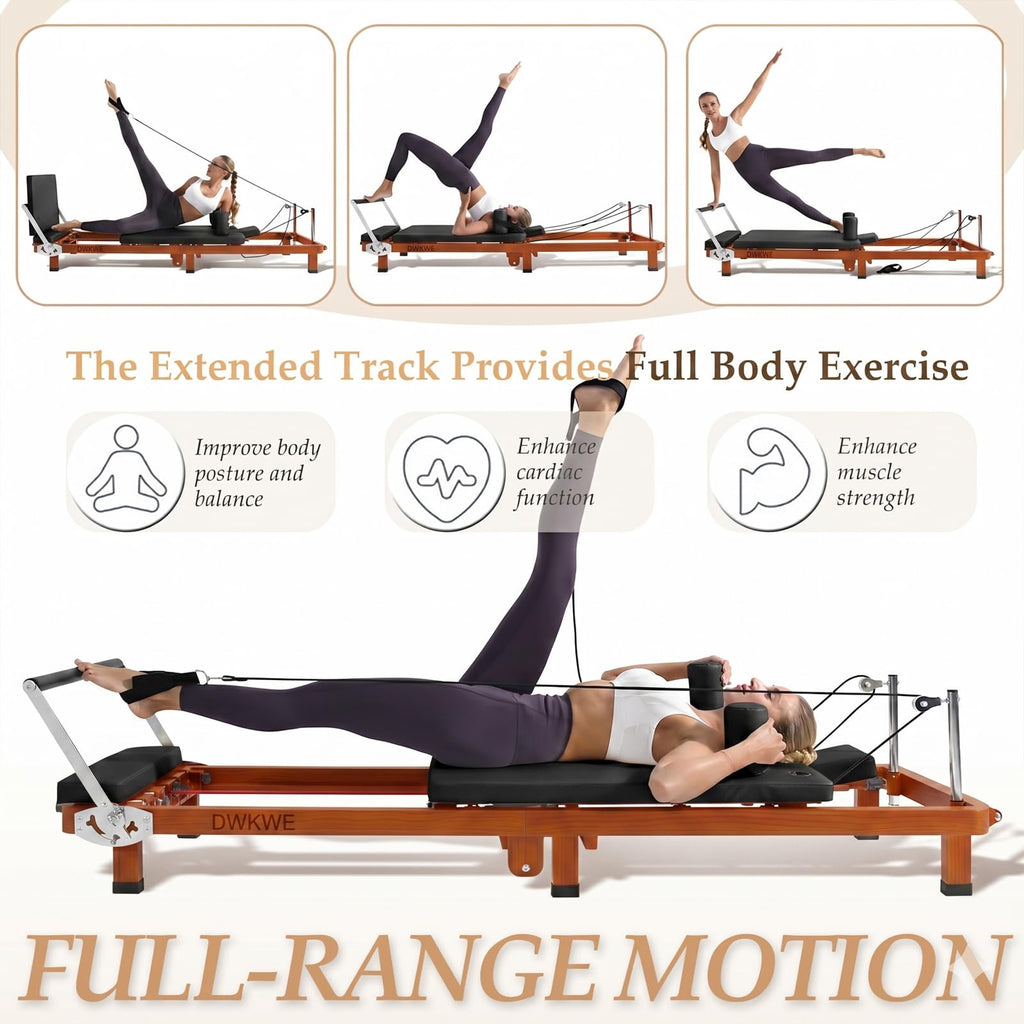 Foldable Pilates Reformer Machine – 88" Long Imitation Wood Frame with Jumpboard & Box Included, Dual Resistance System (Springs + Latex Tubes) for Full Body Workout, Home Gym Equipment for Women Men