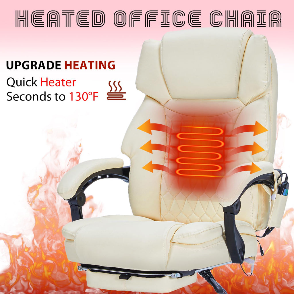 Massage Office Chair with Foot Rest 6 Points Vibration and Heat Home Office Desk Chairs for Heavy People 400lbs Reclining Managerial Chairs Ergonomic Executive Chair (Black)