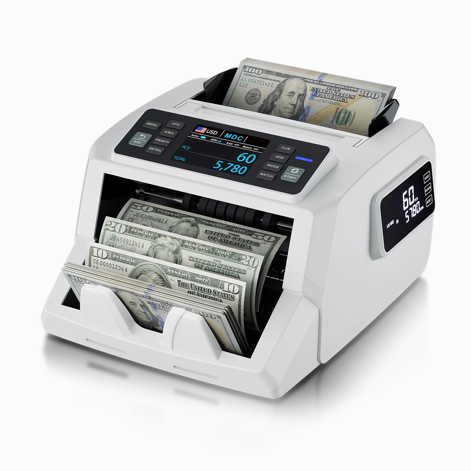 N71 Money Counter Machine Mixed Denomination, Dual-Display Mixed Denomination Value Counting Machine with CIS/UV/MG/IR/DD Counterfeit Detection, Multi-Currency for Business & Retail, 3-Year Protection