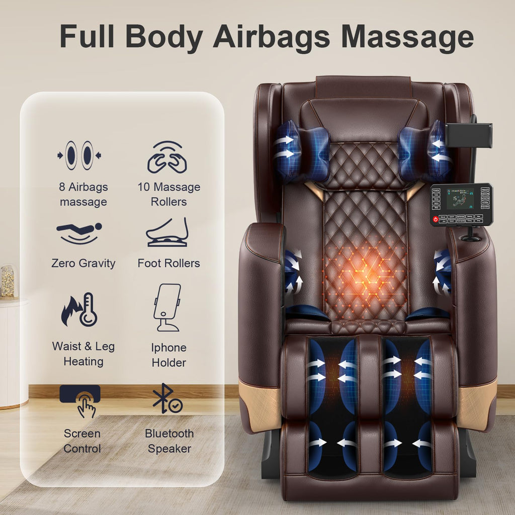 FURNIMAT 2026 Massage Chair Full Body, Zero Gravity Massage Chair with 10 Fix Rollers, Airbags, Heating, Foot Massage, Auto Modes, Bluetooth Speaker, Smart Screen Controller (Advanced Version)