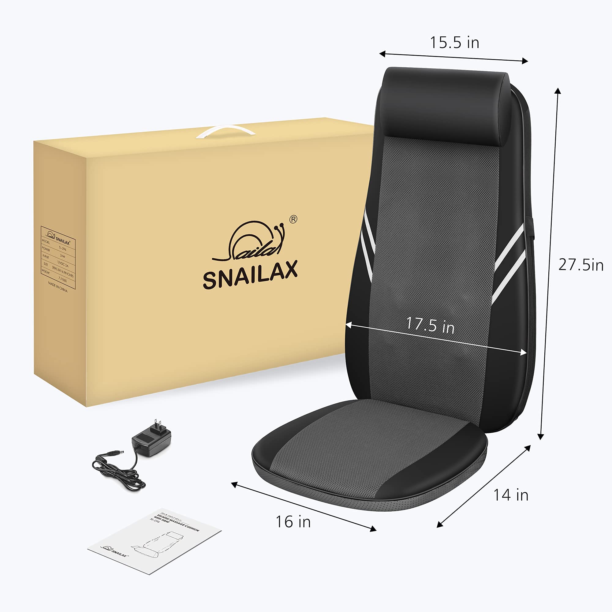 Snailax Shiatsu Back Massager for Back Pain Deep Tissue, Lower Back Neck Massager with Heat, 3D Kneading Back Massager for Chair, Massage Pillow as Gifts for Mom, Dad, Women