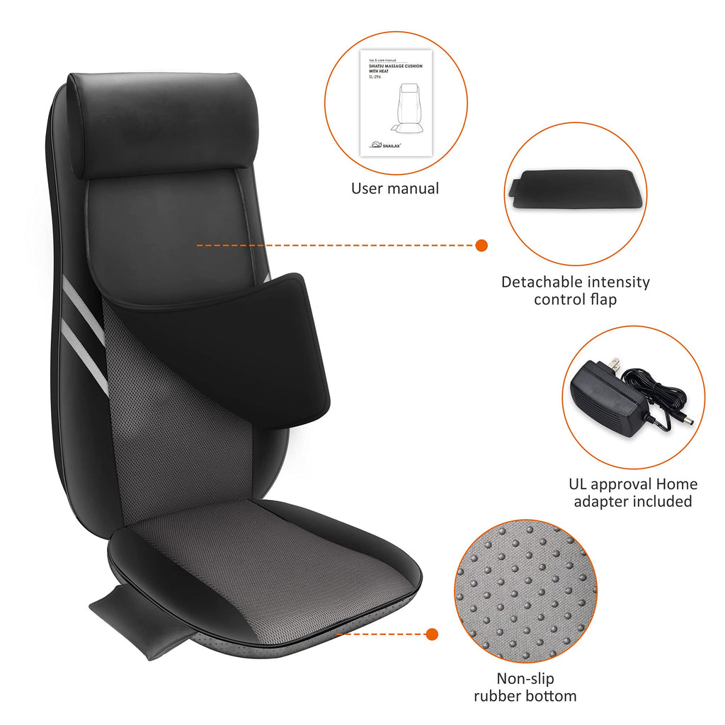 Snailax 2026 Upgraded Shiatsu Roller Back Massager with Heat Massage Chair Pad Kneading Back Massager for Pain Relief Deep Tissue Chair Massage Pad for Office Home Gift Fathers
