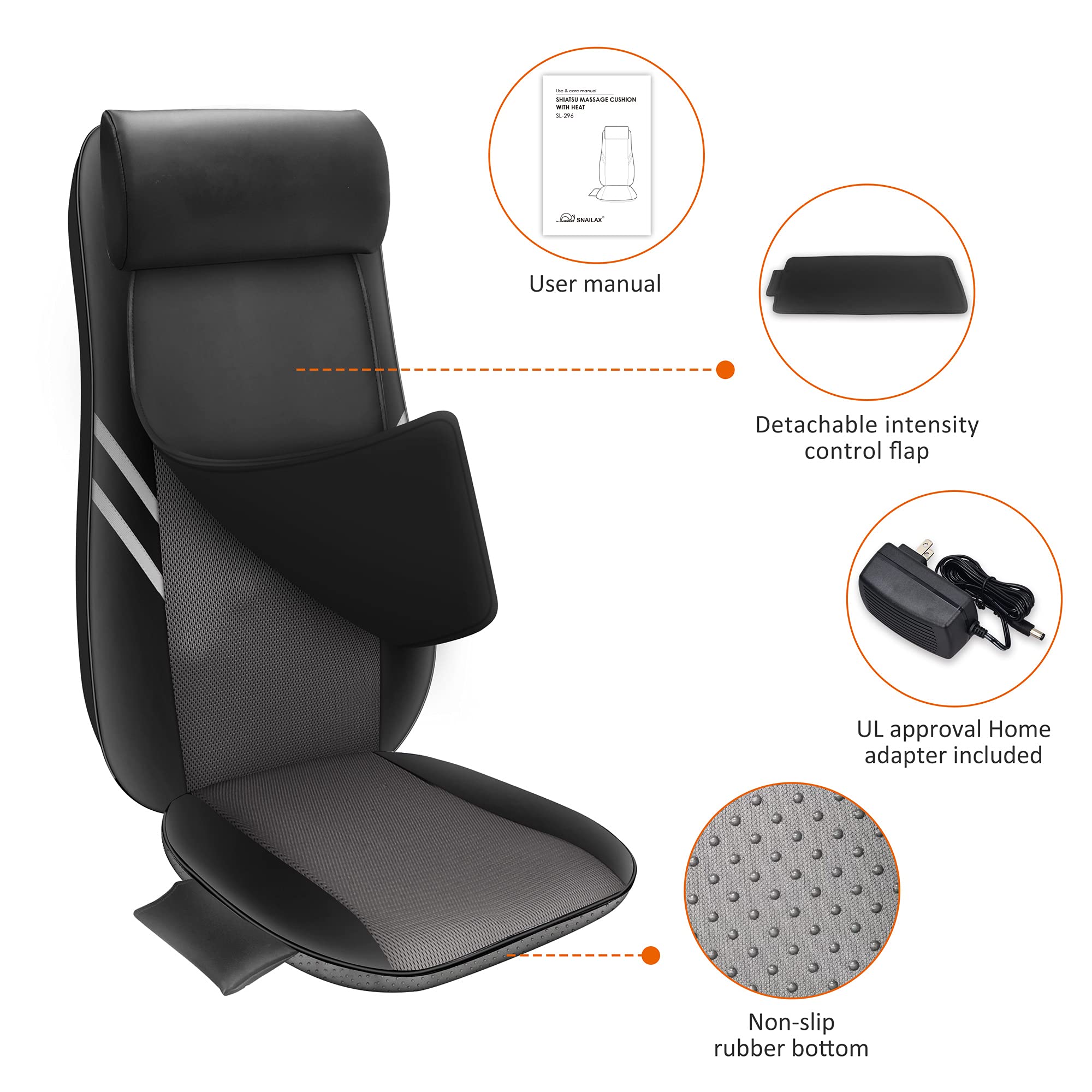 Snailax 2026 Upgraded Shiatsu Roller Back Massager with Heat Massage Chair Pad Kneading Back Massager for Pain Relief Deep Tissue Chair Massage Pad for Office Home Gift Fathers