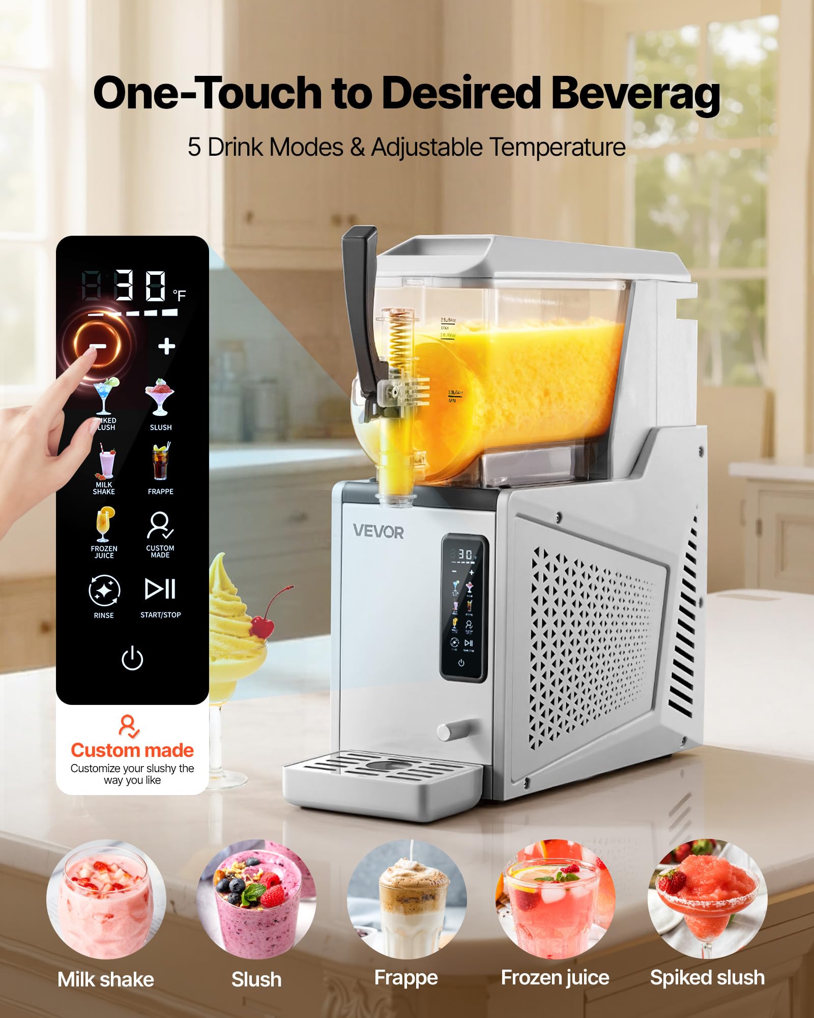 VEVOR Slushie Machine, 6L/1.6Gal Commercial Slushy Maker, Frozen Drink Maker with Self-Cleaning, Margarita Machine for Restaurants Bars Party for Slushie, Margaritas, Milkshake & More