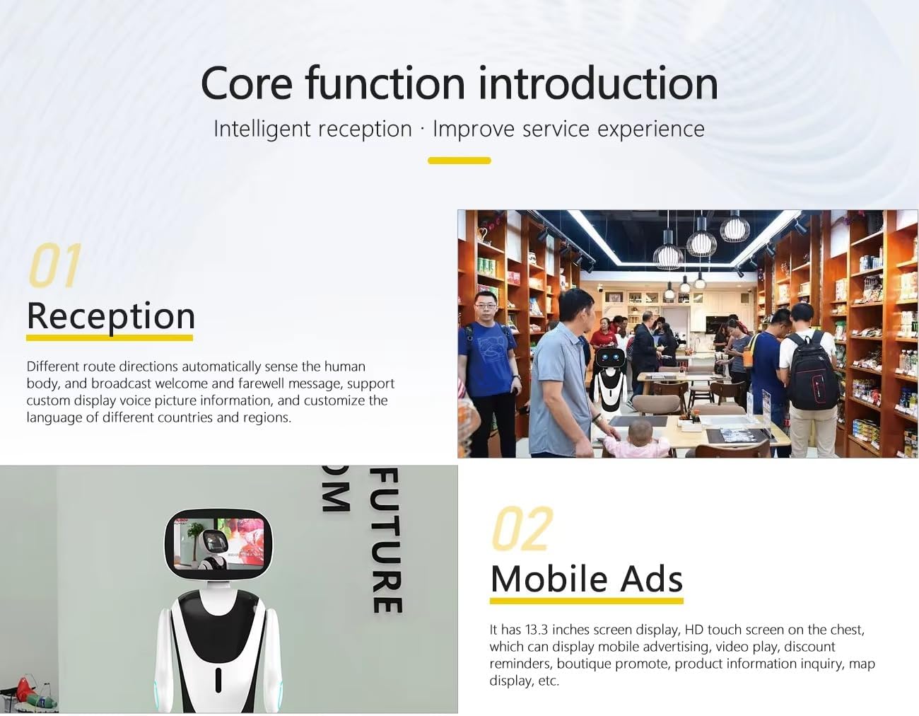 Mobile Intelligent Guide Robot. The Robot has multilingual Voice Recognition and Broadcasting Capabilities, as Well as Language Translation, Making it Perfectly Suited for Museums