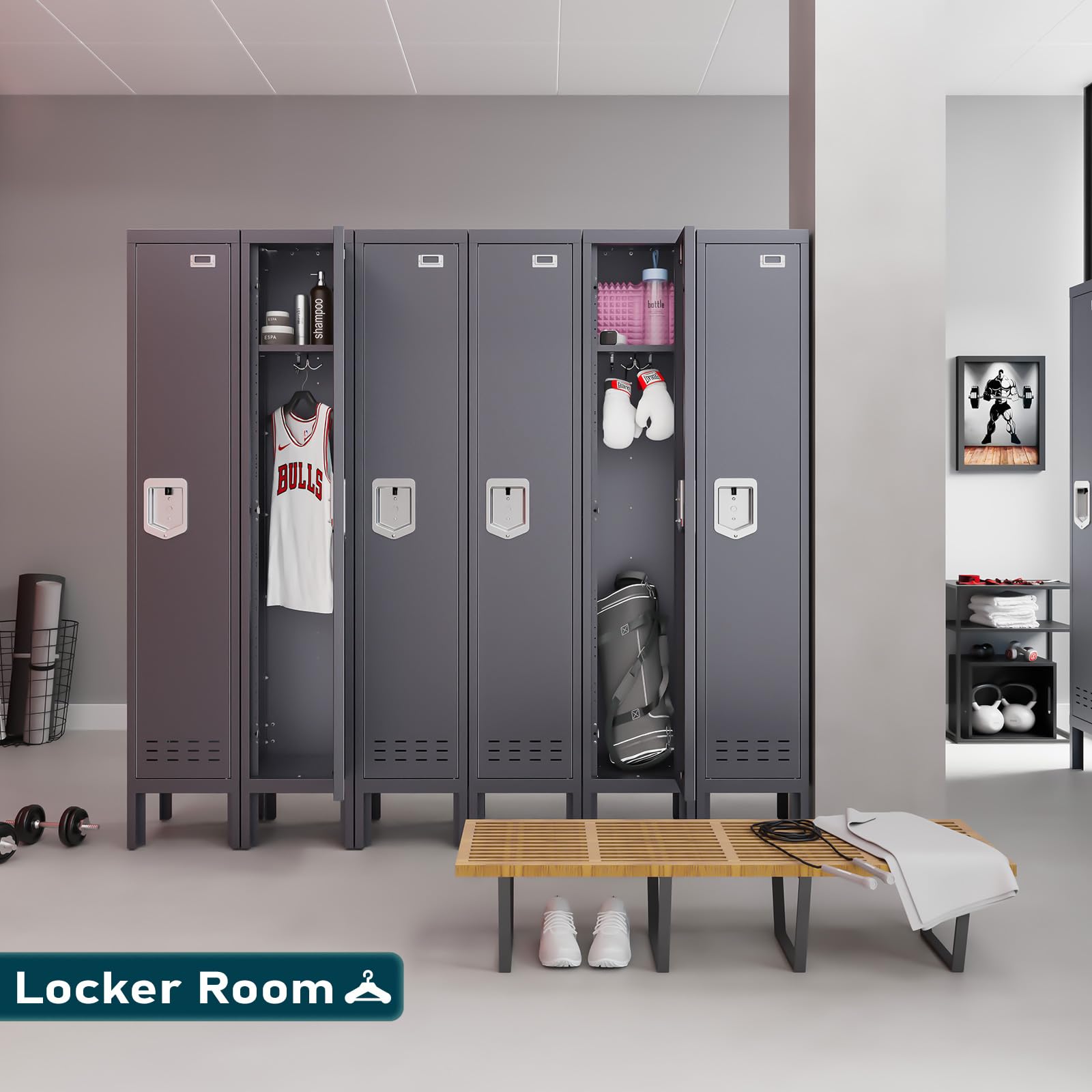 BUTISOW Metal Lockers - 66" Height Steel Lockers for Employees with 5 Door Storage Locker with Card Slot for Employees Gym School Home Office Garage - Assembly Required