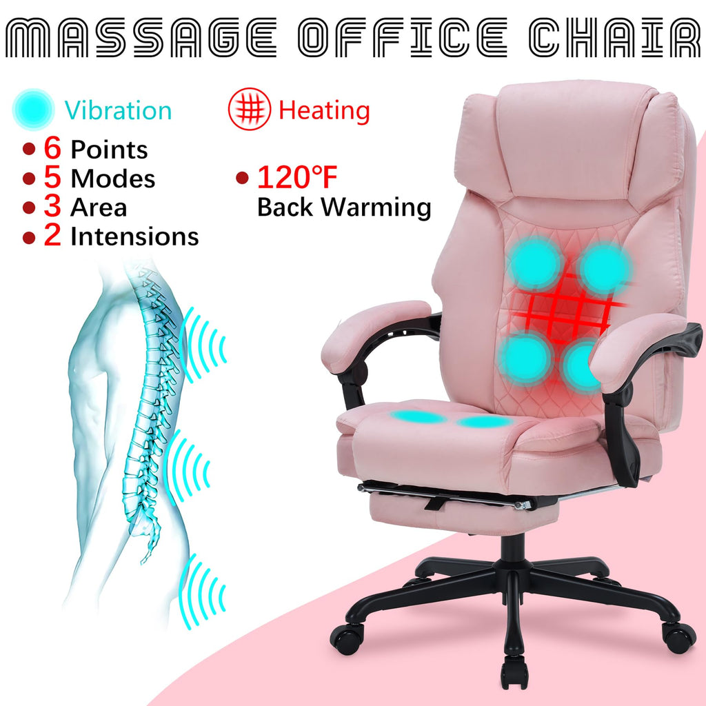 Massage Office Chair with Foot Rest 6 Points Vibration and Heat Home Office Desk Chairs for Heavy People 400lbs Reclining Managerial Chairs Ergonomic Executive Chair (Black)