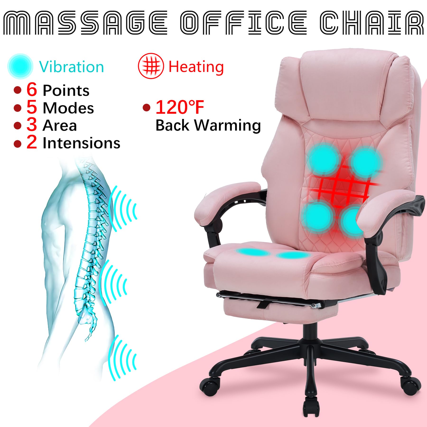 Massage Office Chair with Foot Rest 6 Points Vibration and Heat Home Office Desk Chairs for Heavy People 400lbs Reclining Managerial Chairs Ergonomic Executive Chair (Black)