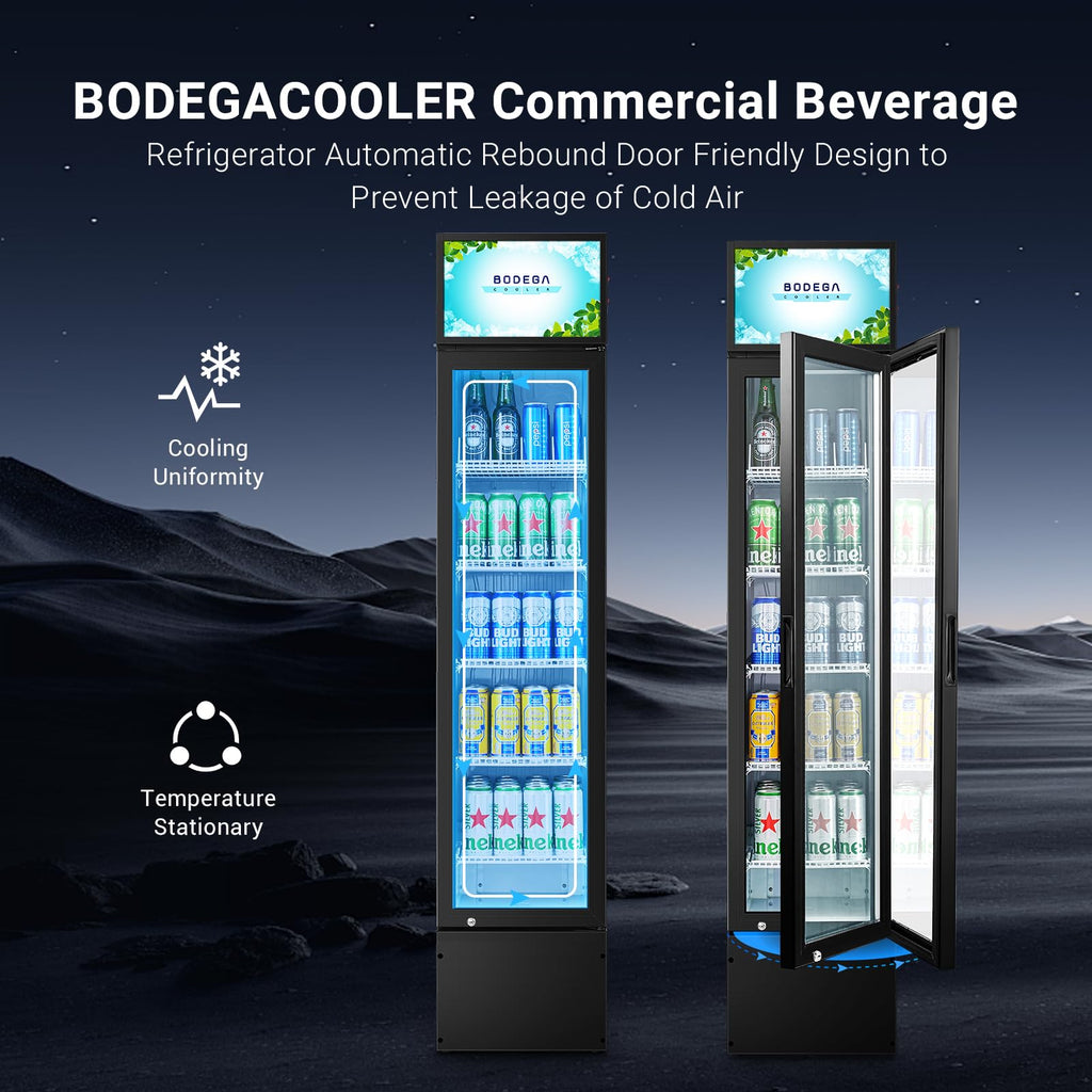 BODEGACOOLER Commercial Merchandiser Refrigerator, 27.02 Cu.Ft Double Glass Door Beverage Cooler, Upright Display Refrigerator with Soft LED Light, Adjustable Shelves, 4 Heavy-Duty Casters, Black