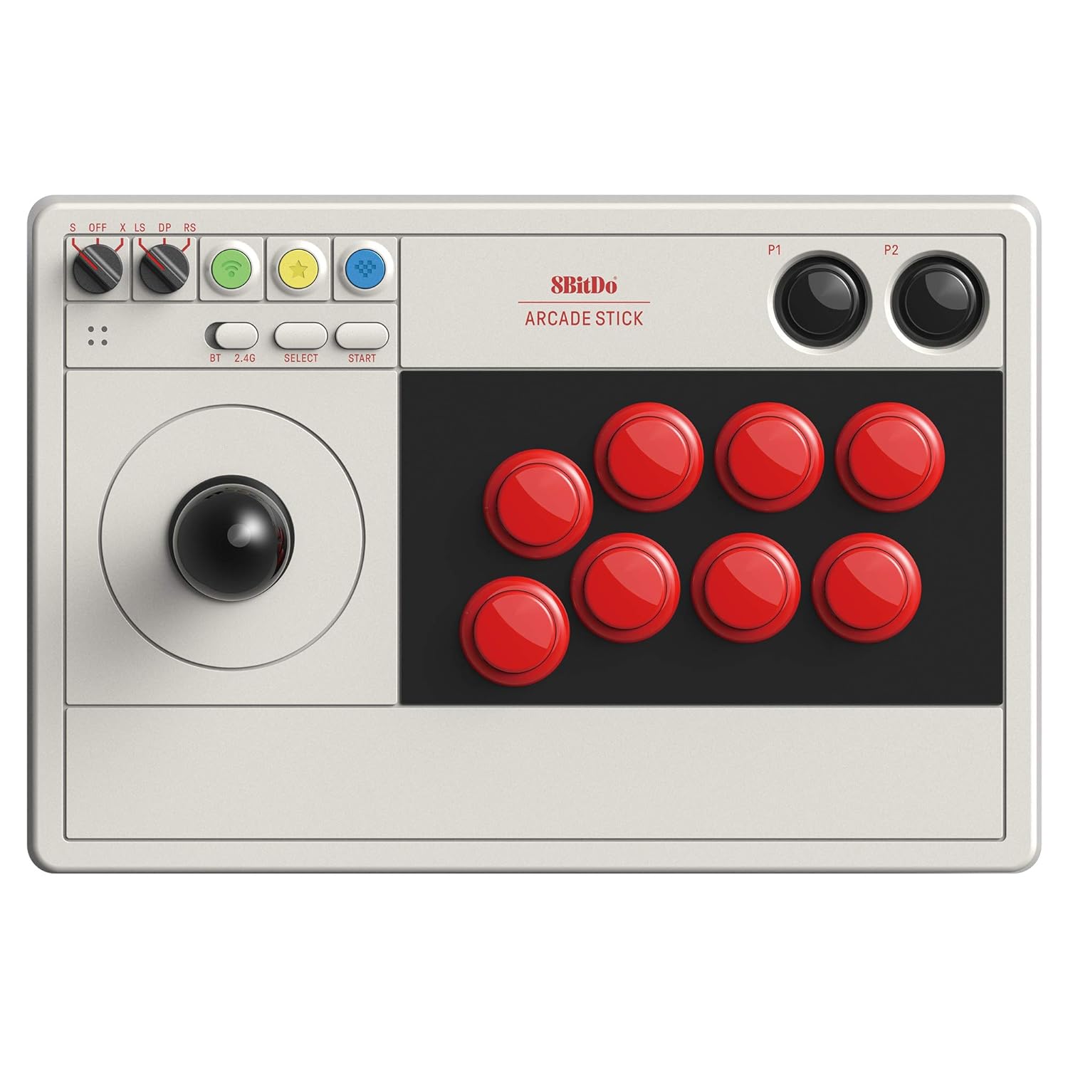 8Bitdo Retro Arcade Fight Stick 8 Way Joystick with 2 Dedicated Macro Buttons and Turbo Function for Switch/Switch 2 and PC Windows, Support Bluetooth, 2.4G Wireless and Wired USB-C Cable Connection