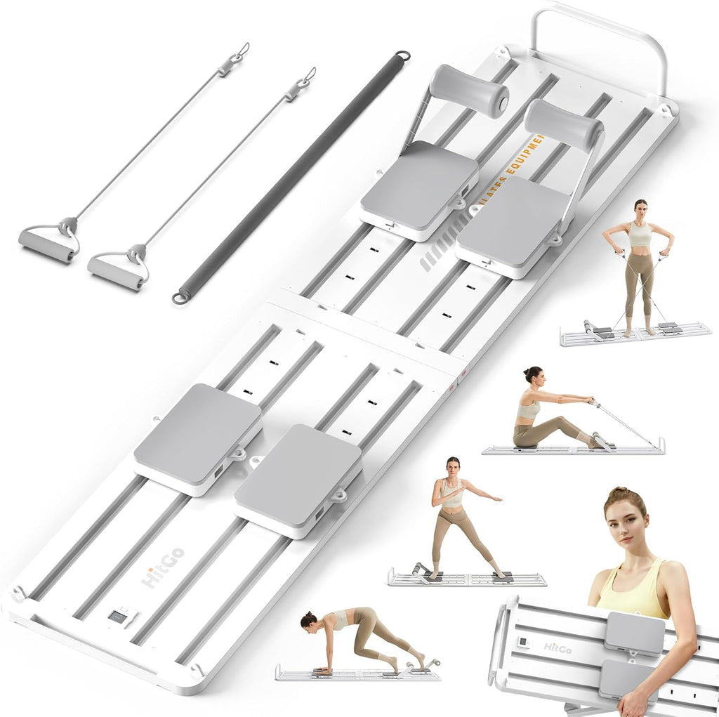 HitGo Pilates Board - Foldable Portable Pilates Reformer Set, 79" All-in-One Pilates Machine Workout Fitness Equipment for Home Gym Workout Women Men, Core & Full-Body Training Kit with Exclusive APP