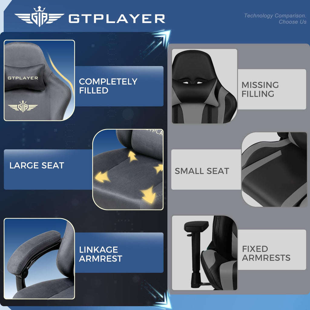 GTPLAYER Gaming Chair with Pocket Spring Cushion, Big and Tall Gamings Chairs 350LBS High Back Computer Chair with Footrest for Adults Lumbar Support Swivel Game Chair for Office,Leather Black-Massage