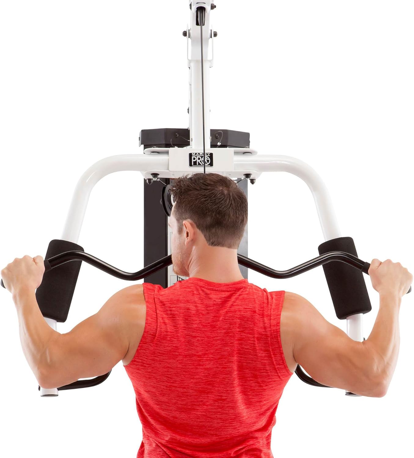 Marcy Home Gym Workout Station with Curl Pad, Lat Pulldown, Leg Developer & Weights, White