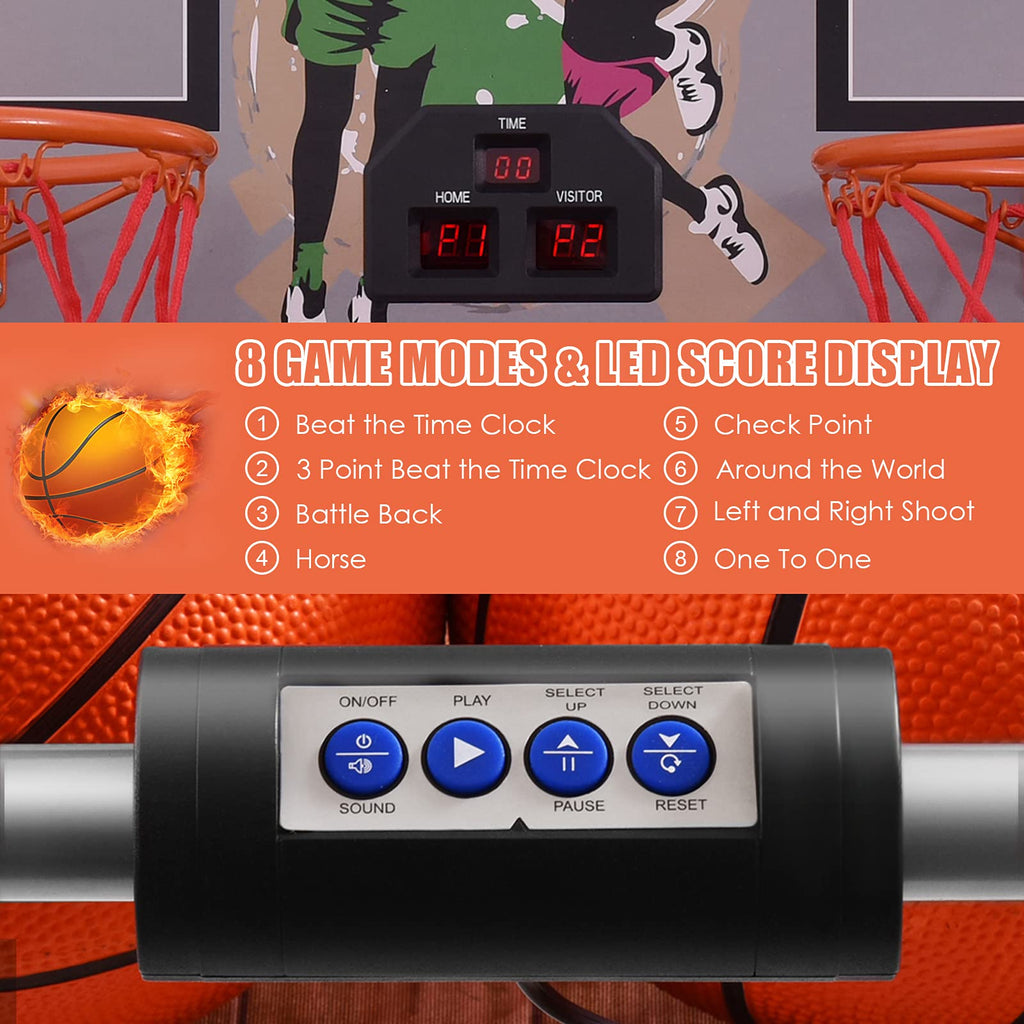 Giantex Foldable Basketball Arcade Game, 8 Game Options, Electronic Double Shot 2 Player w/ 4 Balls and LED Scoring System, Indoor Basketball Game for Kids, Adults