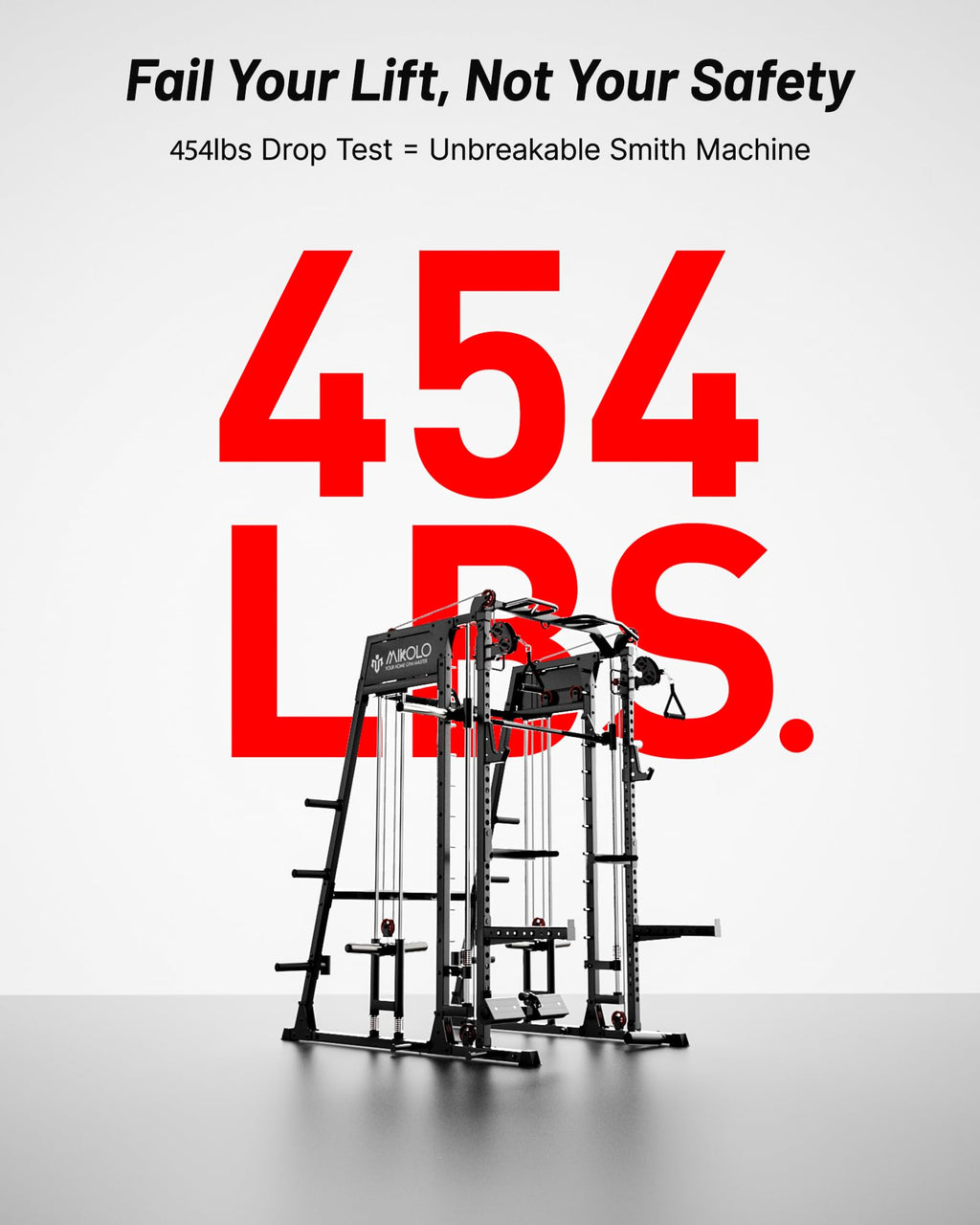 Mikolo M4 2.0 Smith Machine, 2200lbs Squat Rack with LAT-Pull Down System & Cable Crossover Machine, Training Equipment with Leg Hold-Down Attachment