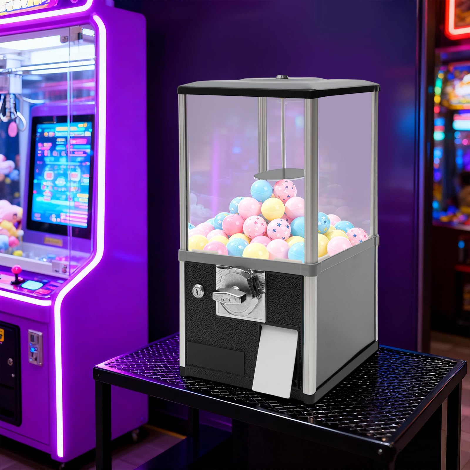 25 Cents Coin Operated Vending Machine, 1.77-1.97 Inch Spherical Capsule Candy Dispenser Store Bulk Vending Machine for Game Stores, Retail Stores, Gumball Bank (Yellow)