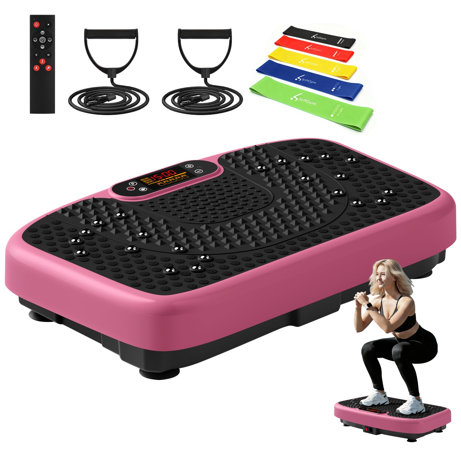 SoftGym Waver Vibration Plate Exercise Machine for Lymphatic Drainage Weight Loss,120 Speed Levels Vibrating Platform with Resistance Bands,Full-Body Workout Equipment for Muscle Toning