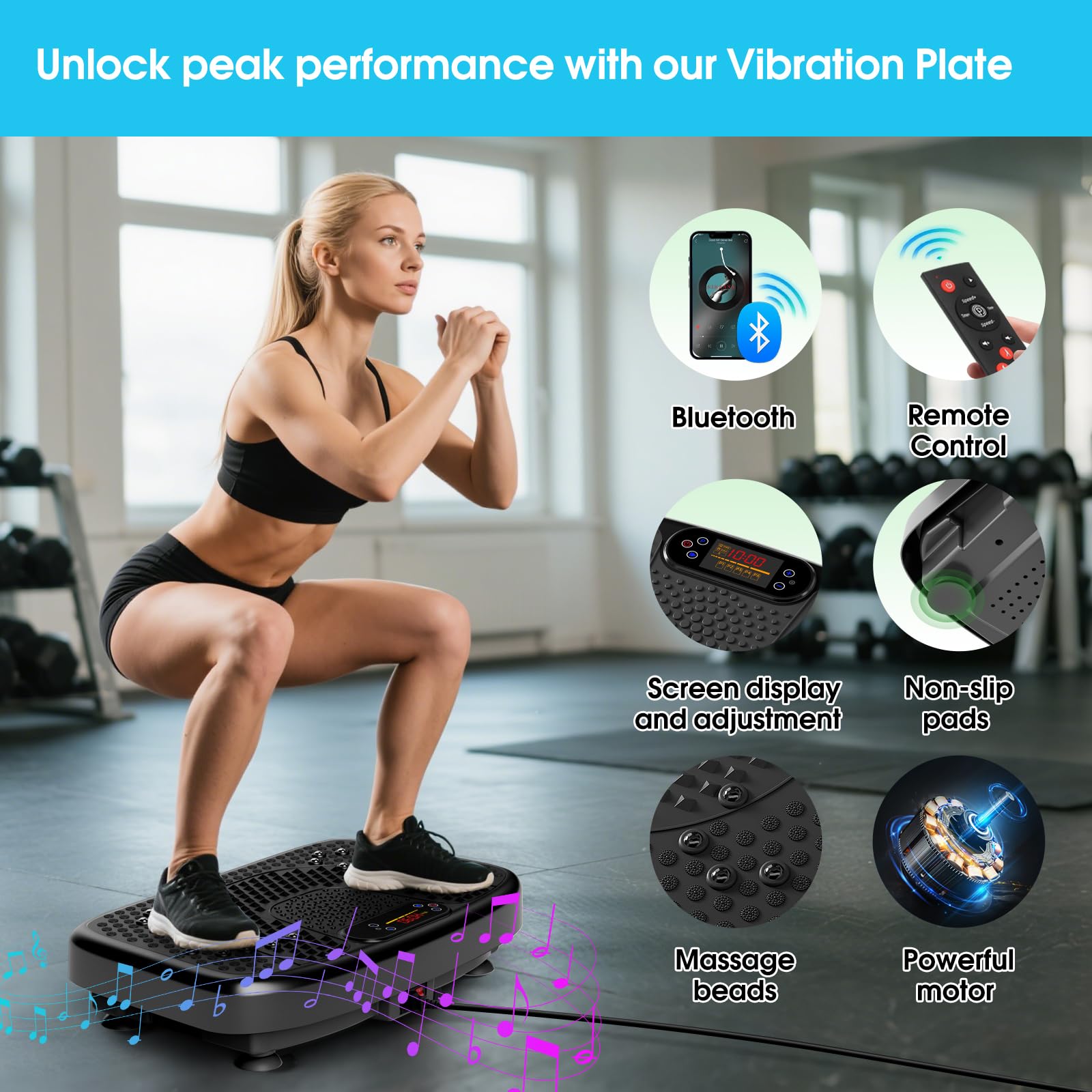 SoftGym Waver Vibration Plate Exercise Machine for Lymphatic Drainage Weight Loss,120 Speed Levels Vibrating Platform with Resistance Bands,Full-Body Workout Equipment for Muscle Toning