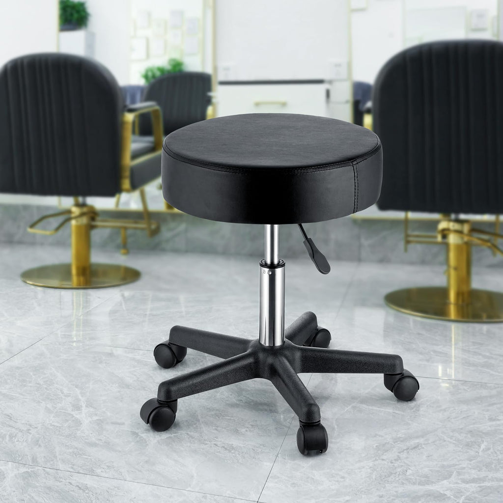 VEVOR Rolling Stools with Wheels, 400 LBS Weight Capacity Adjustable Height Stool with Ultra-Thick Seat Cushion, Swivel Stools Chair for Salon, Bar, Home, Office, Tatoo, Medical, Massage, Black