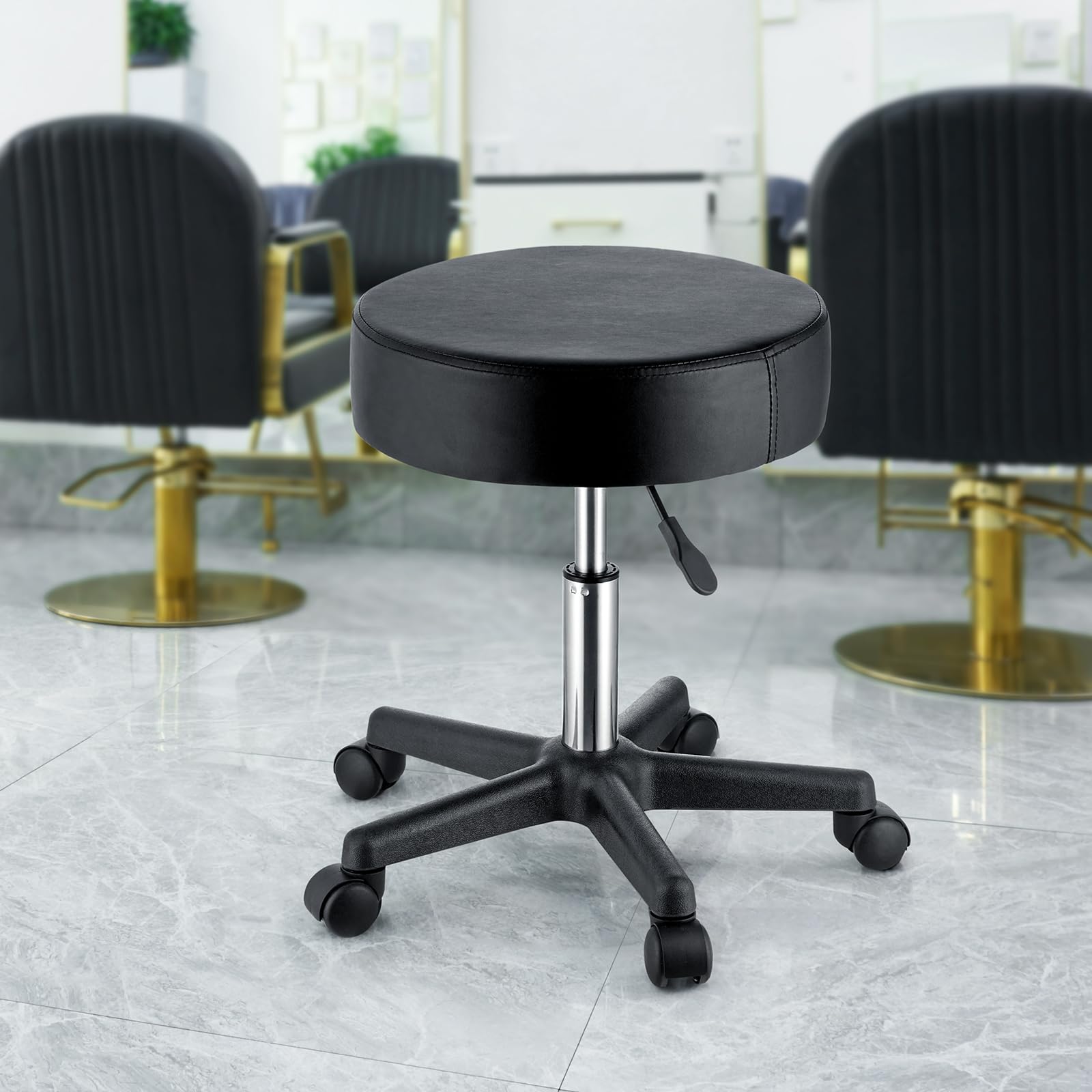 VEVOR Rolling Stools with Wheels, 400 LBS Weight Capacity Adjustable Height Stool with Ultra-Thick Seat Cushion, Swivel Stools Chair for Salon, Bar, Home, Office, Tatoo, Medical, Massage, Black